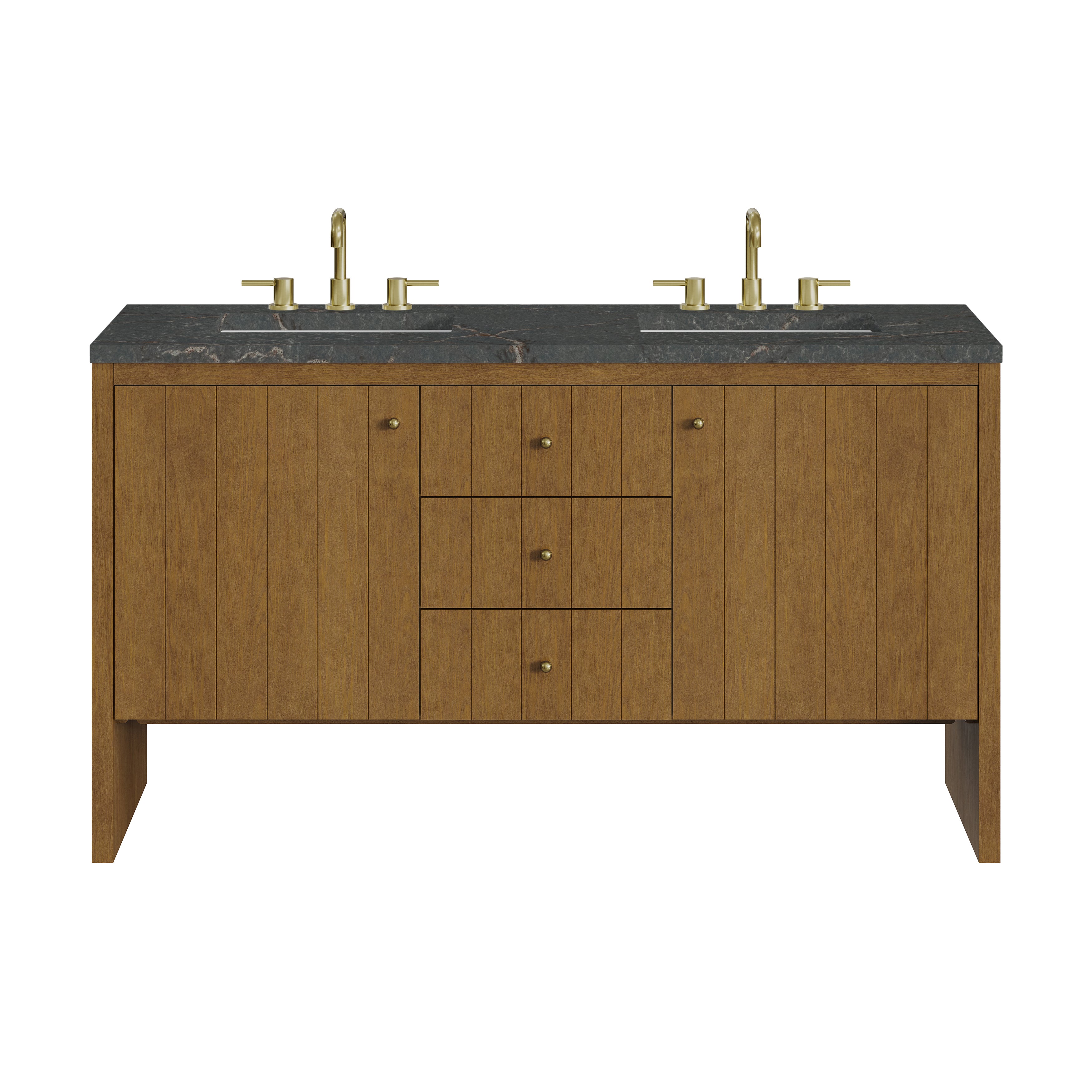 James Martin Hudson 60" Double Vanity in Honey Oak with 3cm Countertop and FreePower Wireless Charger
