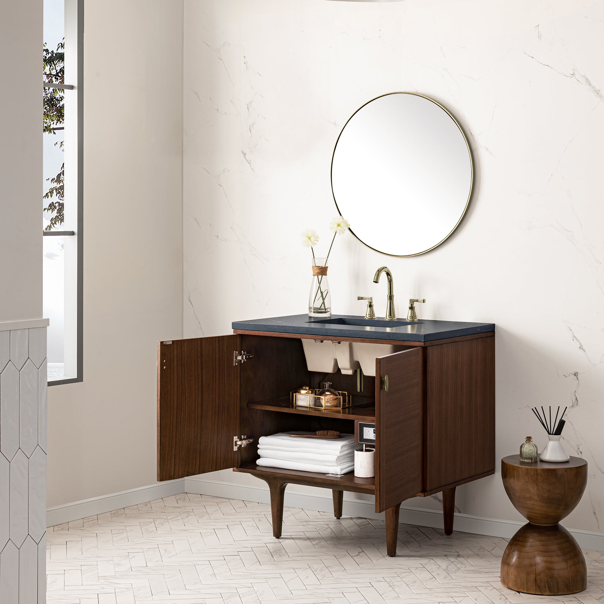 James Martin Amberly 36" Single Vanity in Mid-Century Walnut with 3cm Countertop