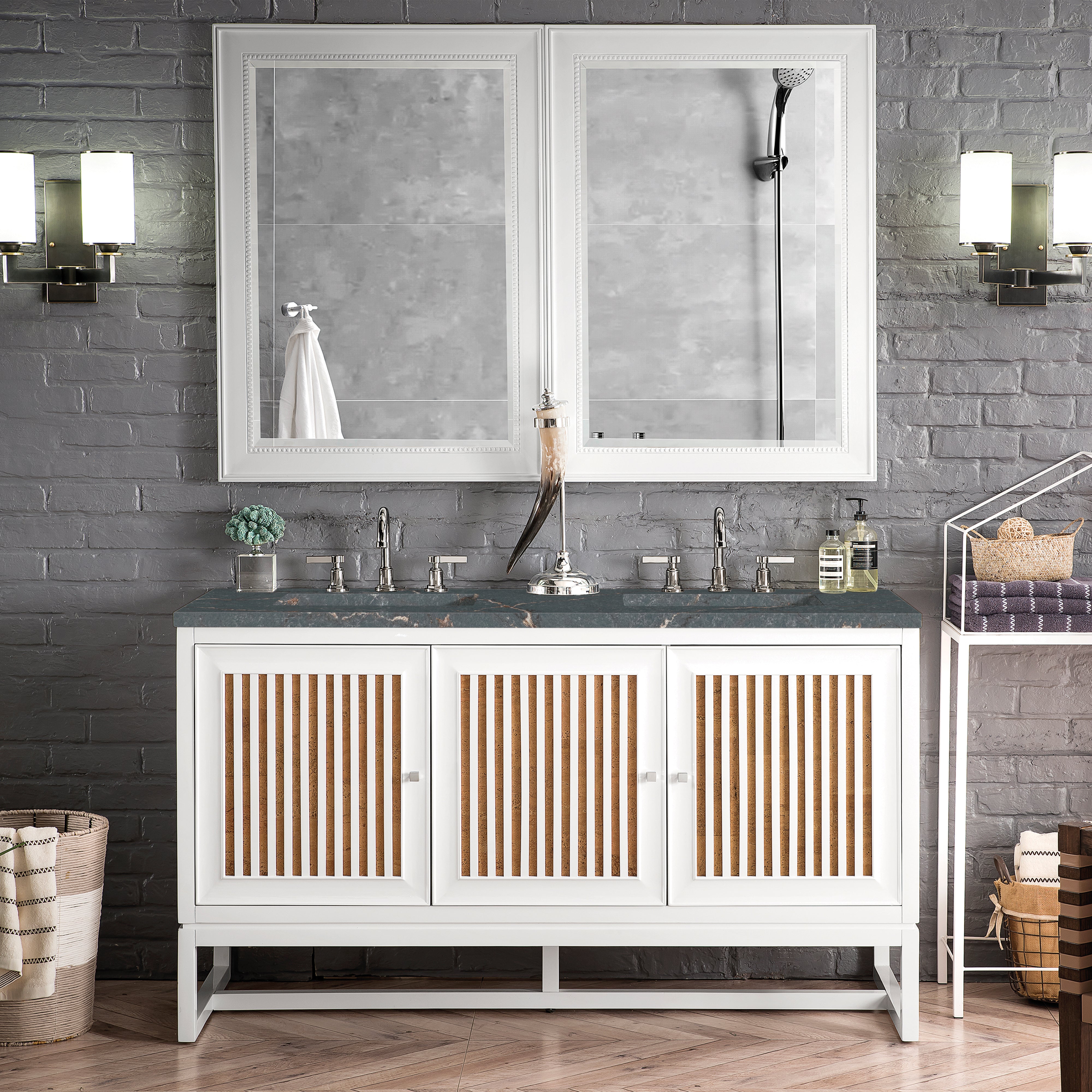 James Martin Athens 60" Double Vanity in Glossy White with 3cm Countertop