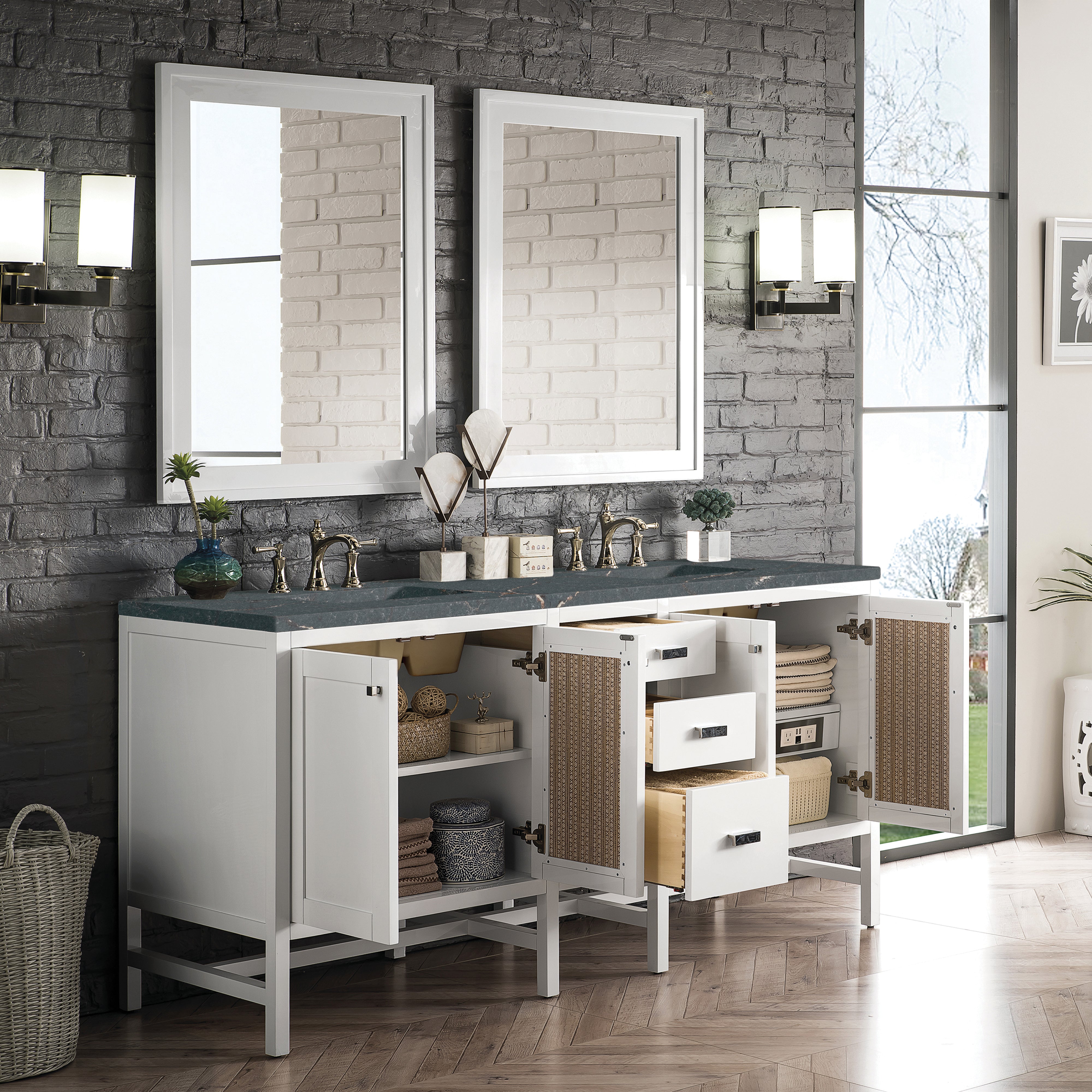 James Martin Addison 72" Double Vanity in Glossy White with 3cm Countertop
