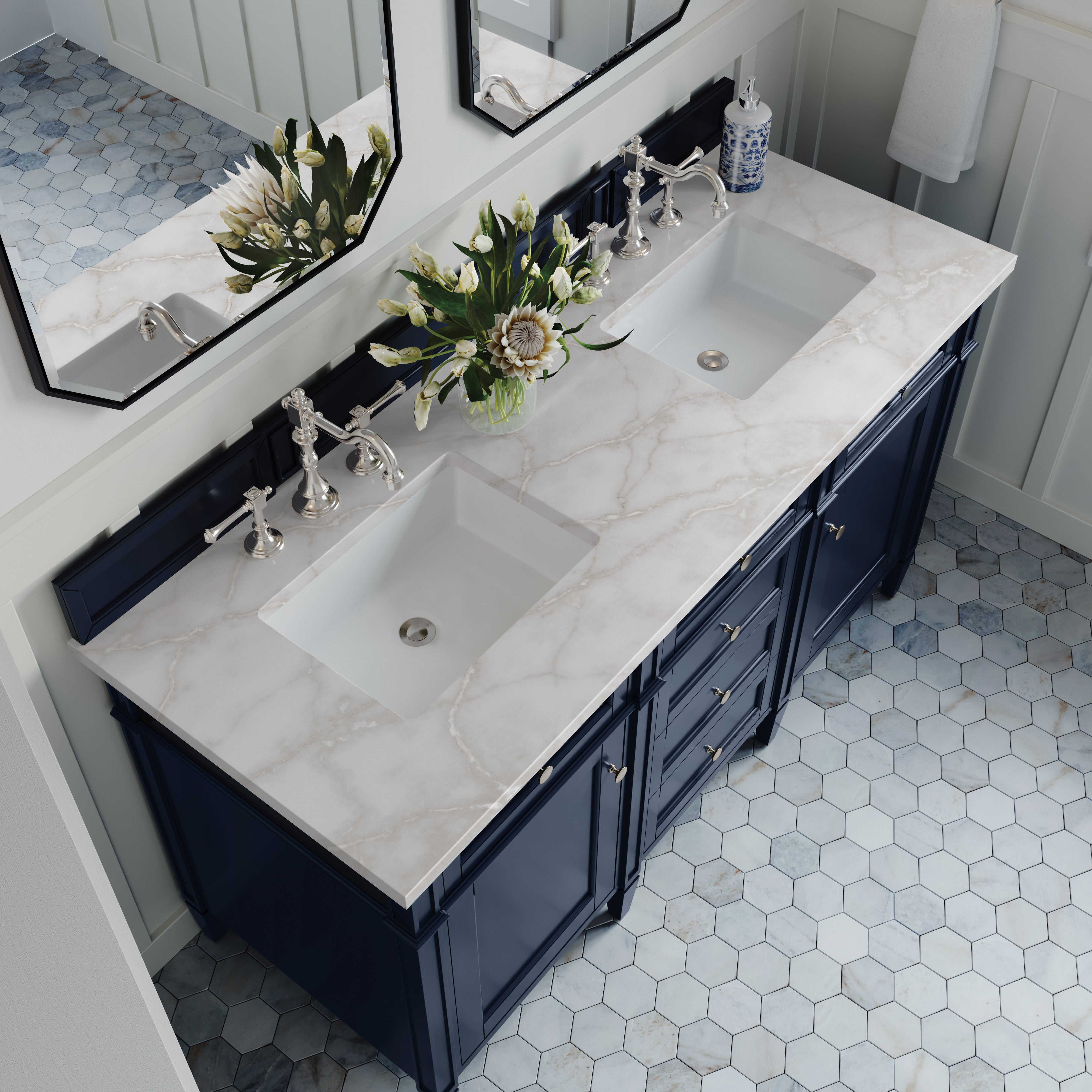 James Martin Brittany 60" Double Vanity in Victory Bleu with 3cm Countertop