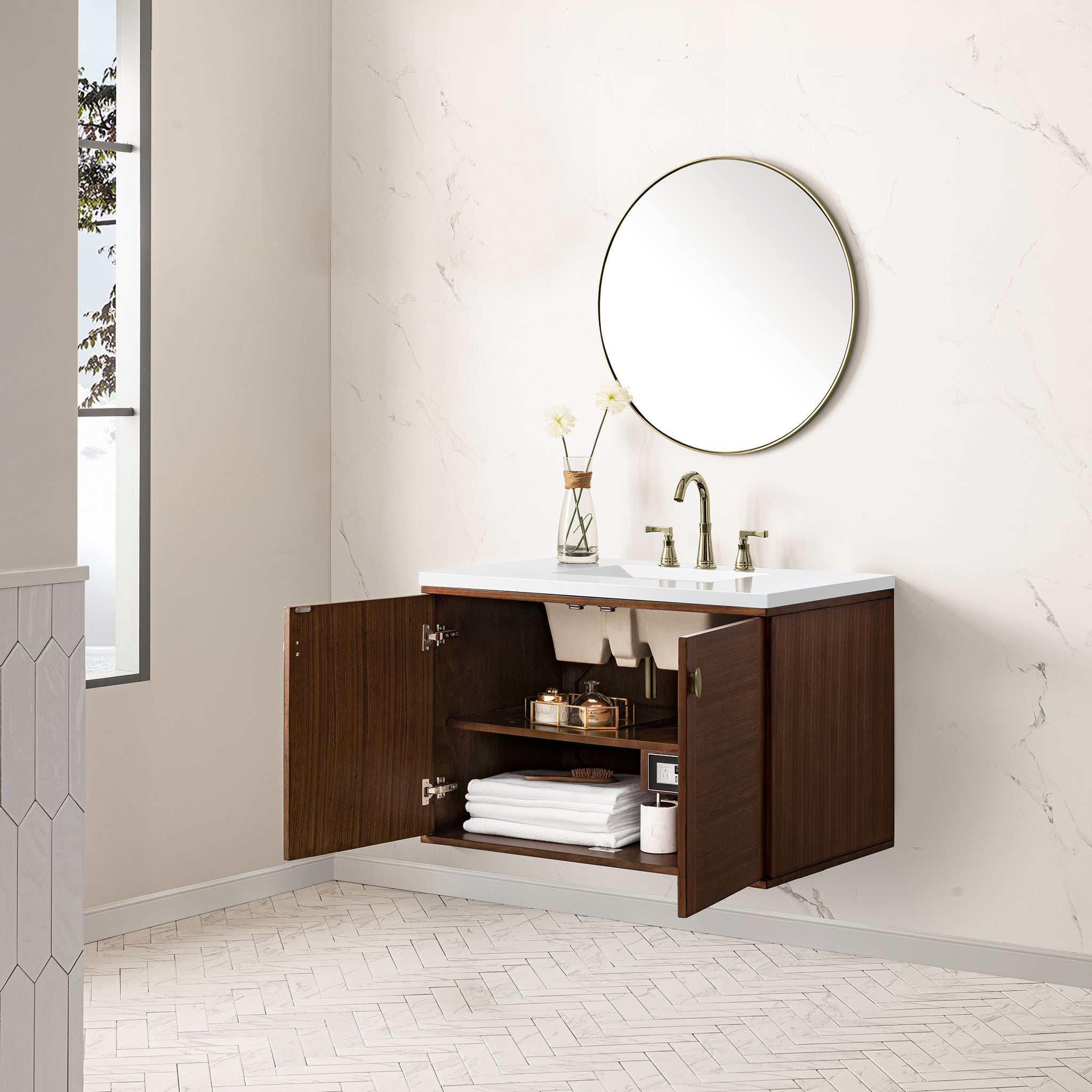 James Martin Amberly 36" Single Vanity in Mid-Century Walnut with 3cm Countertop