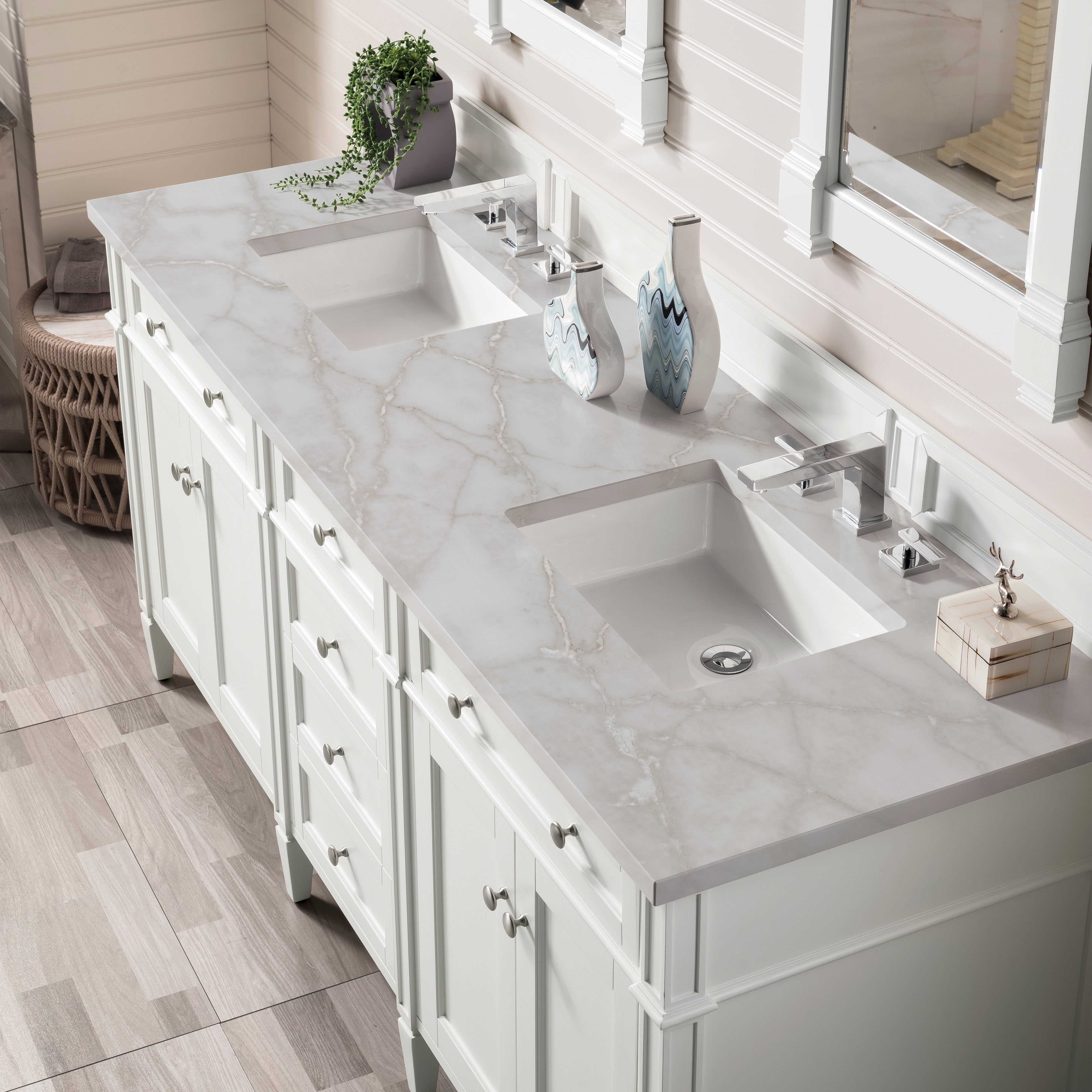 James Martin Brittany 72" Double Vanity in Bright White with 3cm Countertop