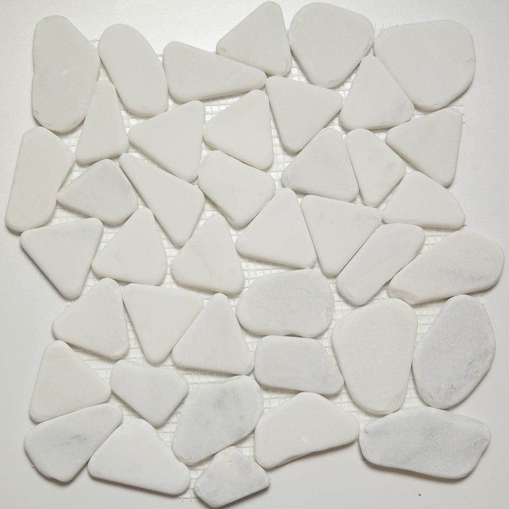 Flat Pebble Mosaic Bianco Imperial Marble Honed