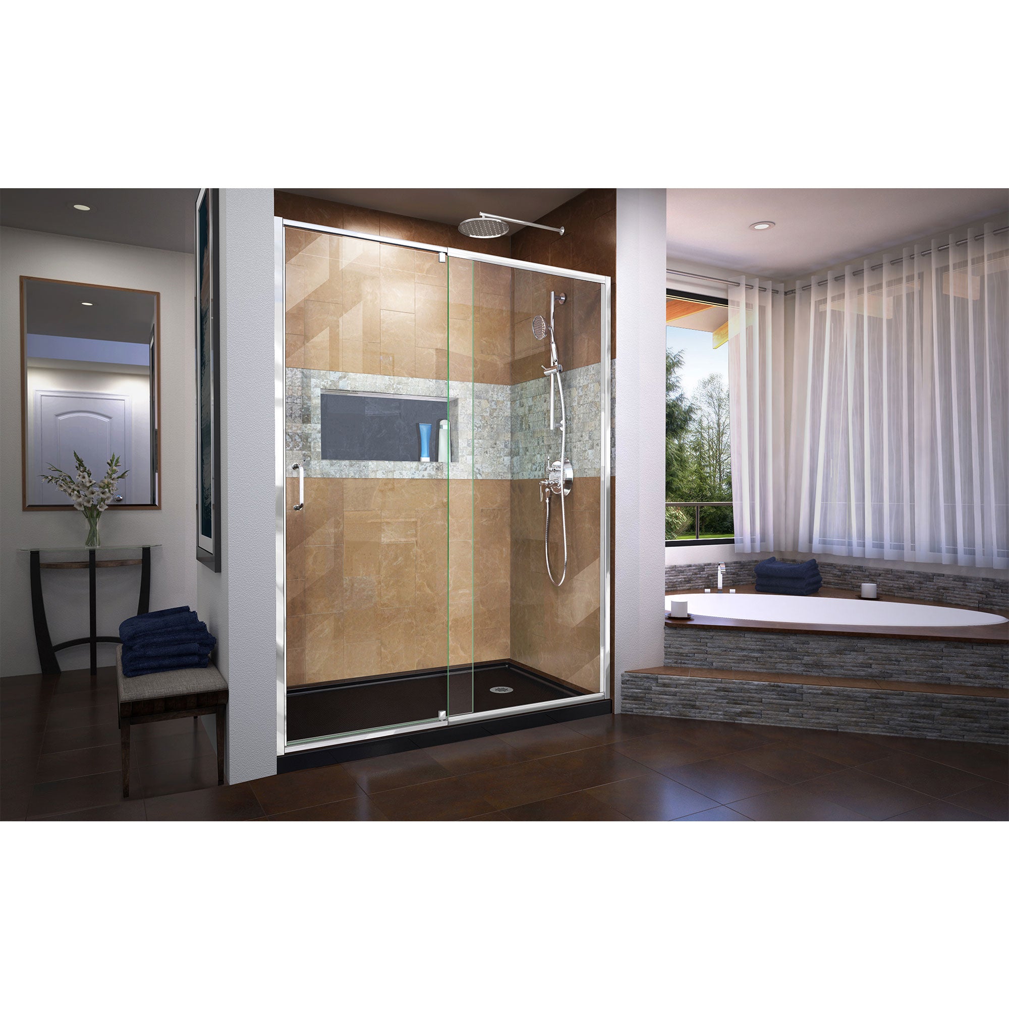 DreamLine Flex 34" D x 60" W Shower Door and Base