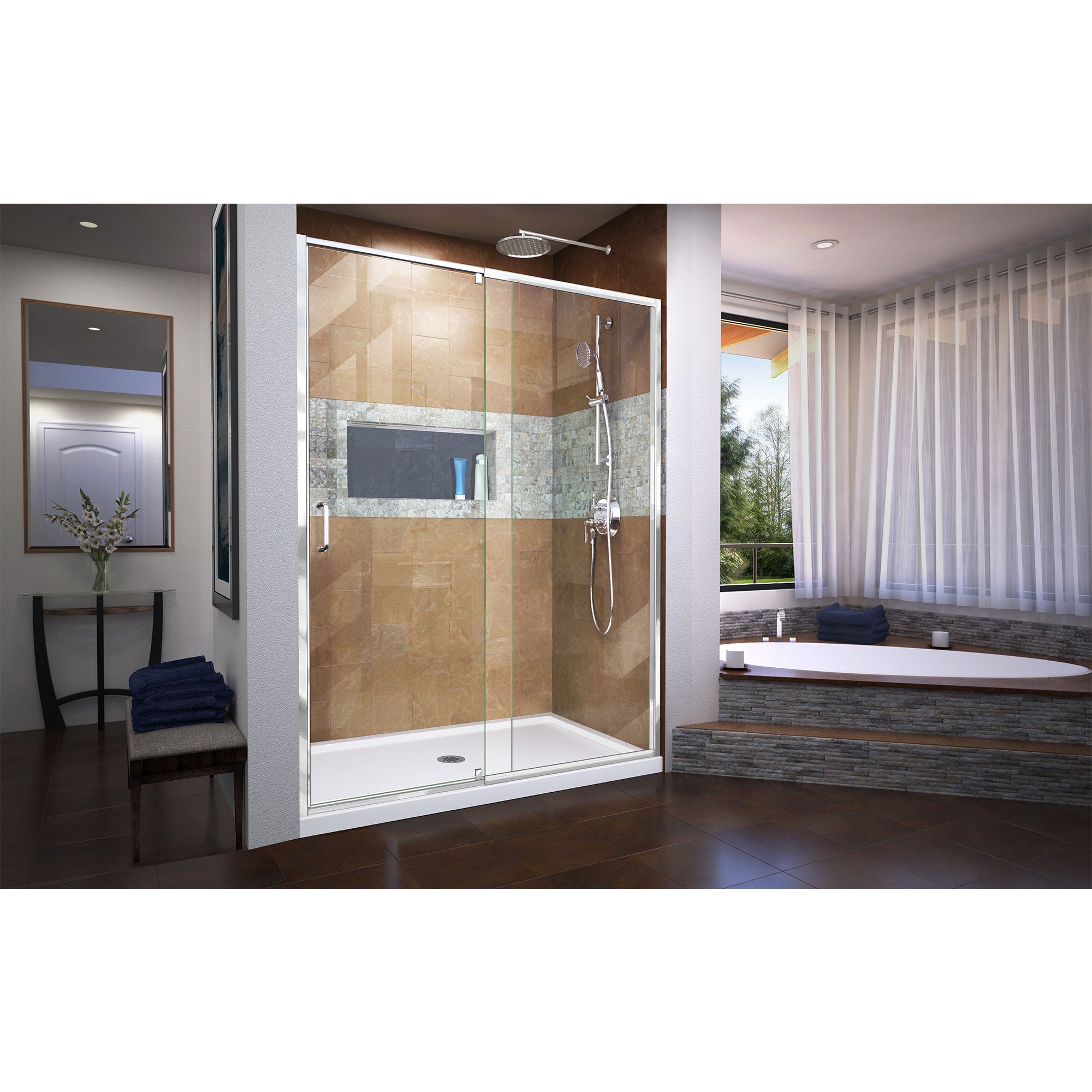 DreamLine Flex 34" D x 60" W Shower Door and Base