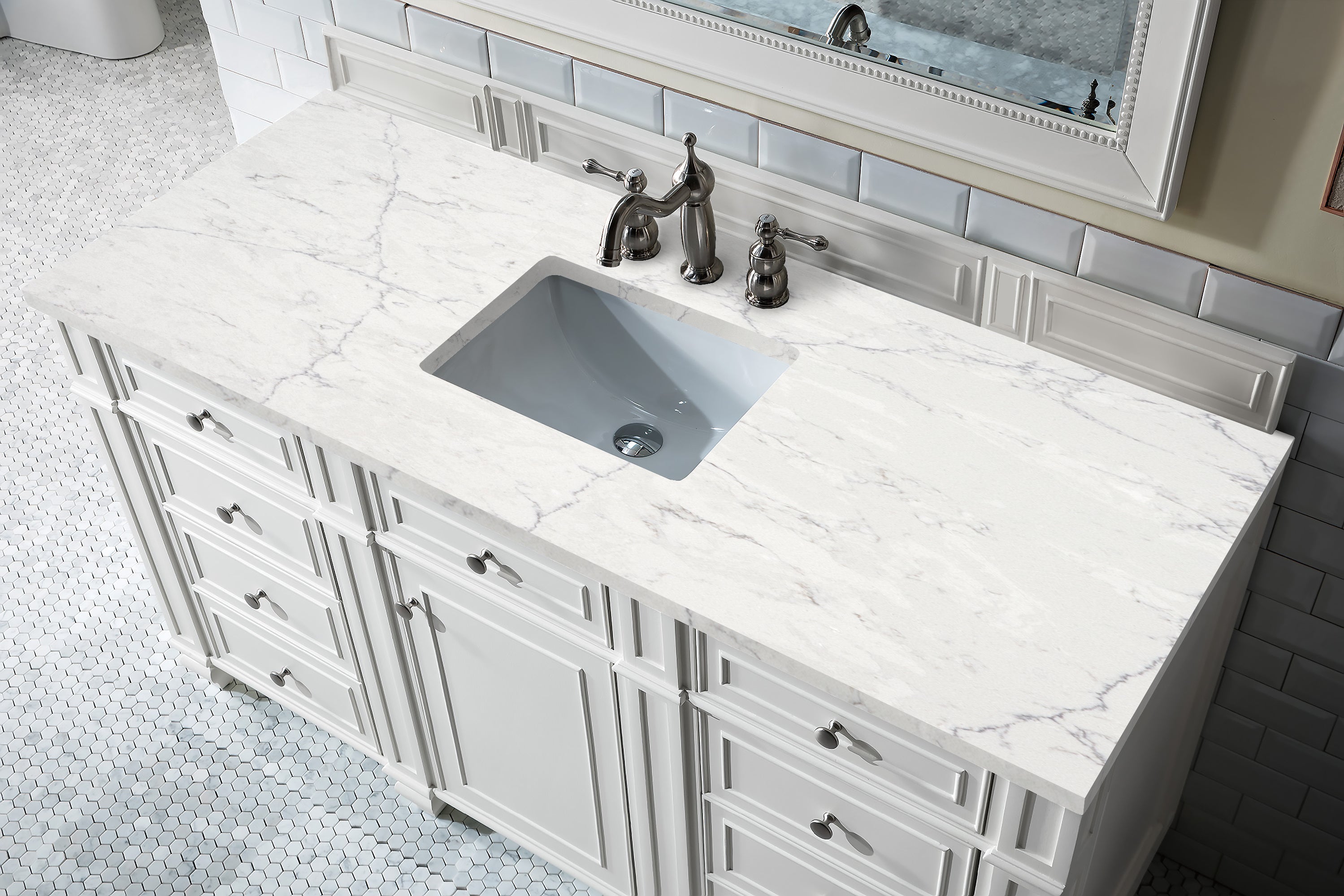 James Martin Bristol 60" Single Vanity in Bright White with 3cm Countertop and FreePower Wireless Charger
