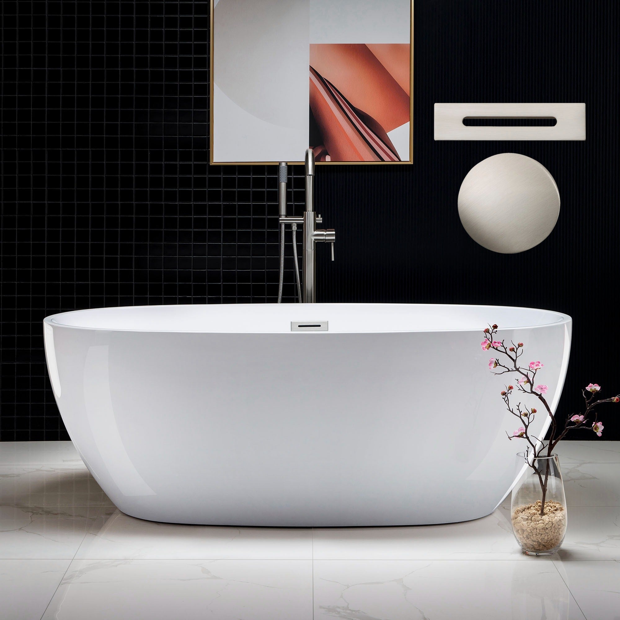 WOODBRIDGE 67" Acrylic Freestanding Bathtub Contemporary Soaking Tub with Drain & Overflow, B0028