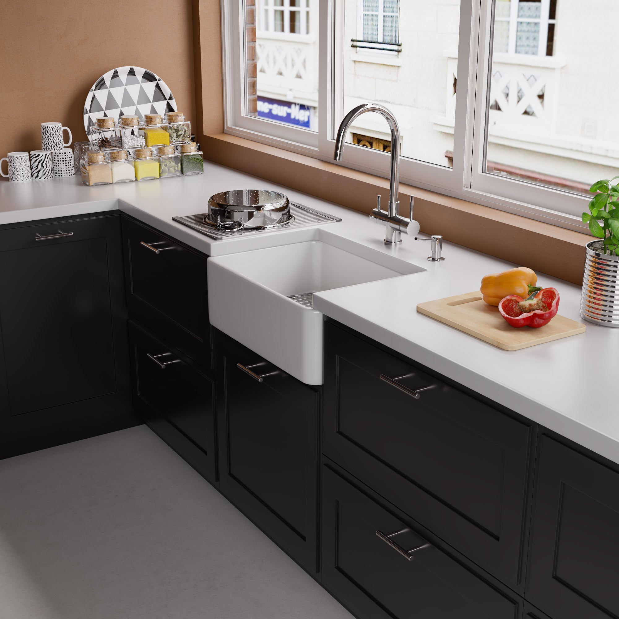 ALFI brand AB503 AB503-W White 23" Smooth Apron Fireclay Single Bowl Farmhouse Kitchen Sink