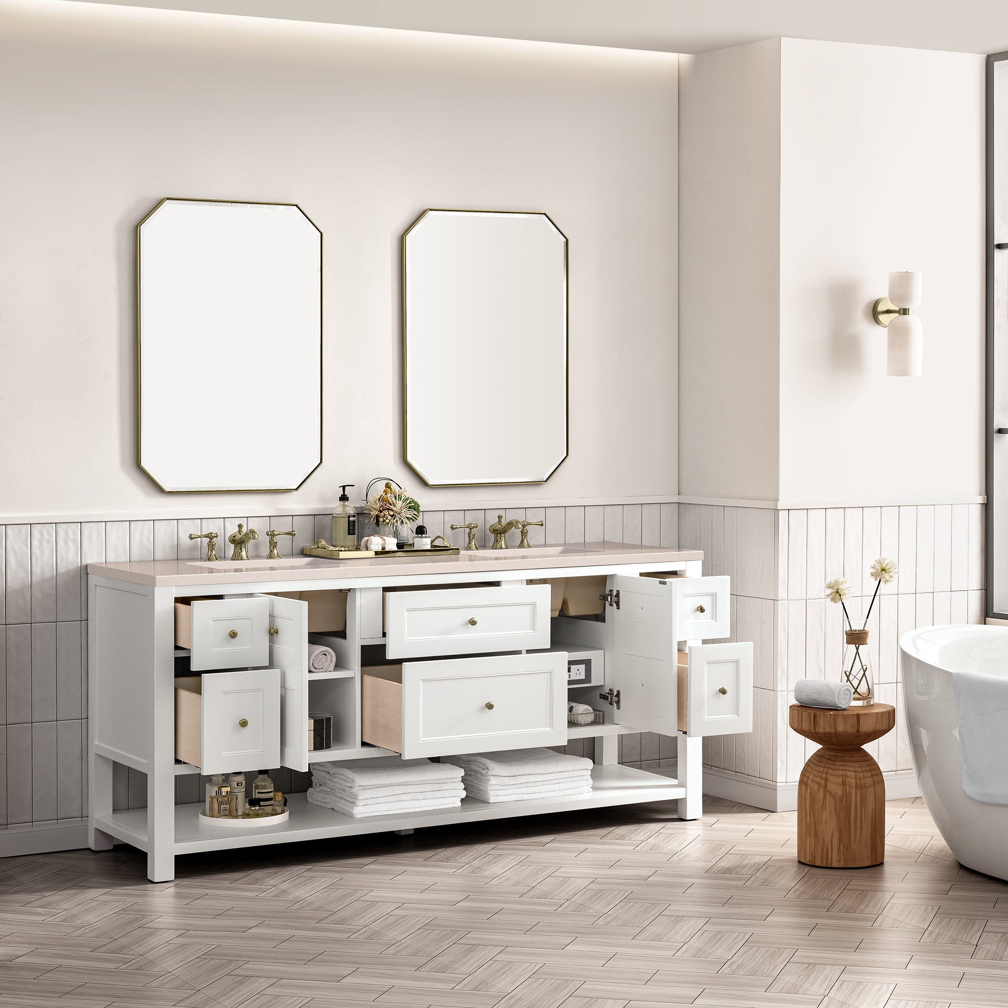 James Martin Breckenridge 72" Double Vanity in Bright White with 3cm Countertop