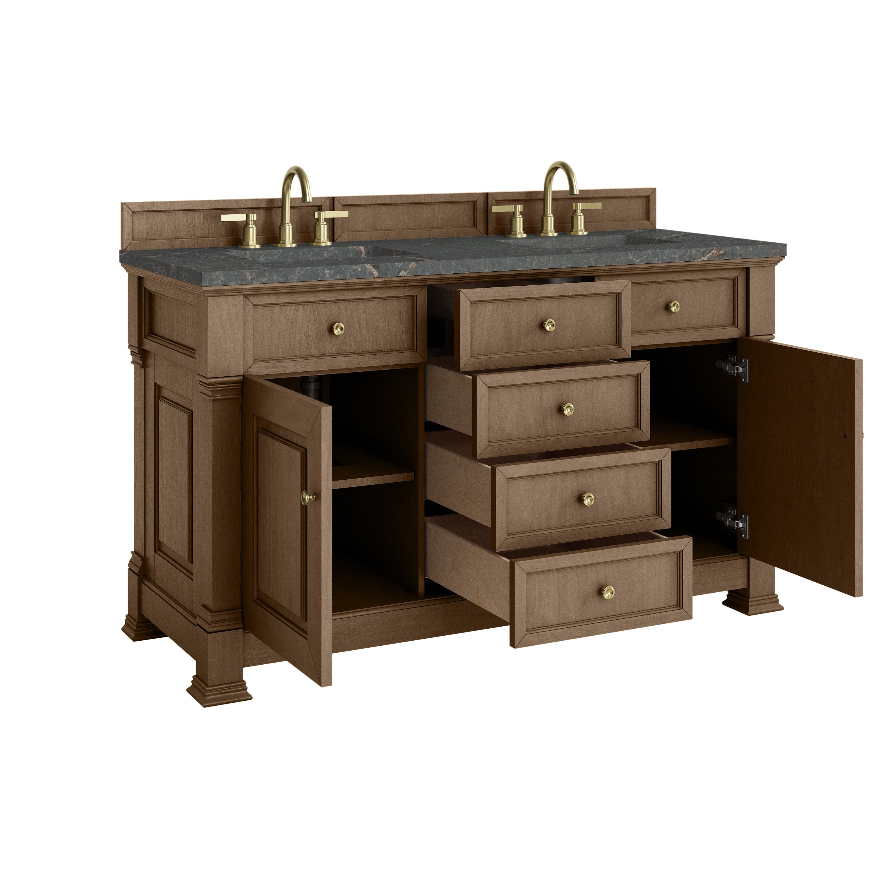 James Martin Brookfield 60" Double Vanity in Pecan with 3cm Countertop and FreePower Wireless Charger