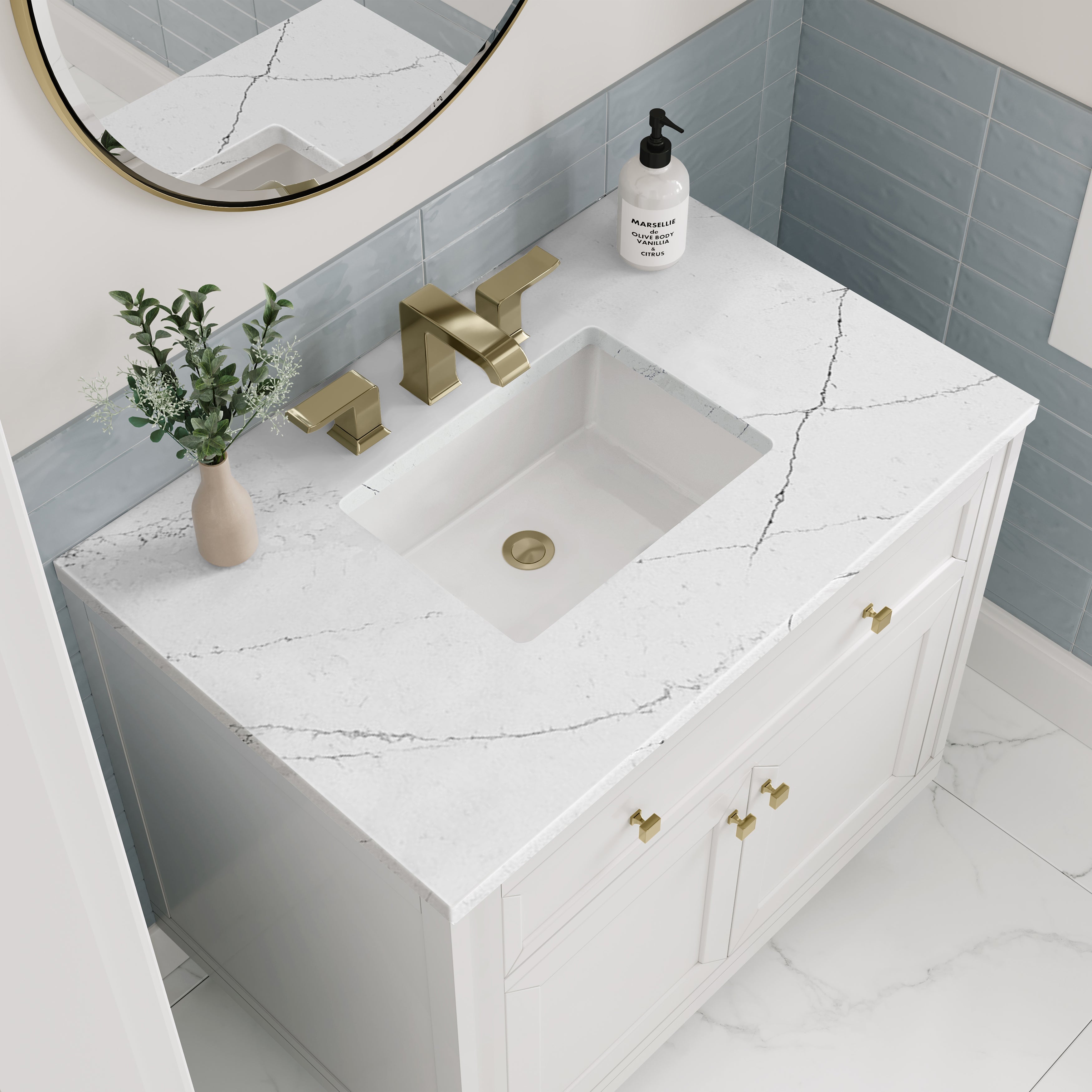 James Martin Chicago 36" Single Vanity in Glossy White with 3cm Countertop