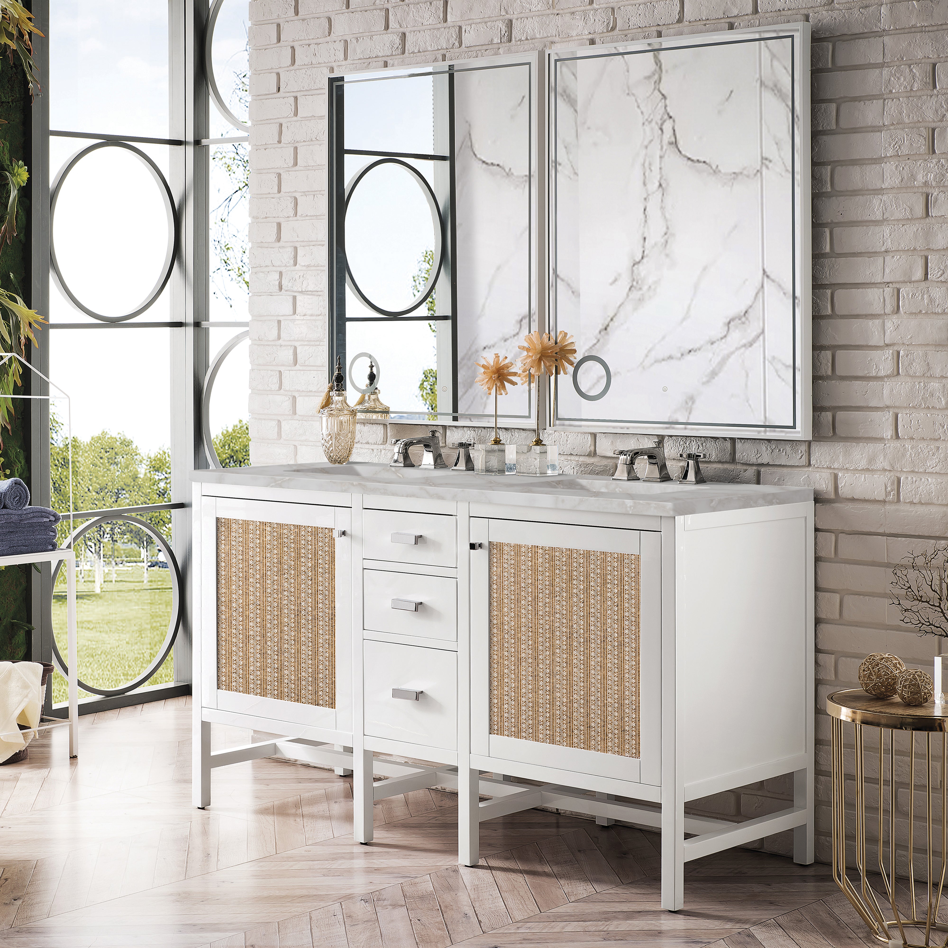 James Martin Addison 60" Double Vanity in Glossy White with 3cm Countertop