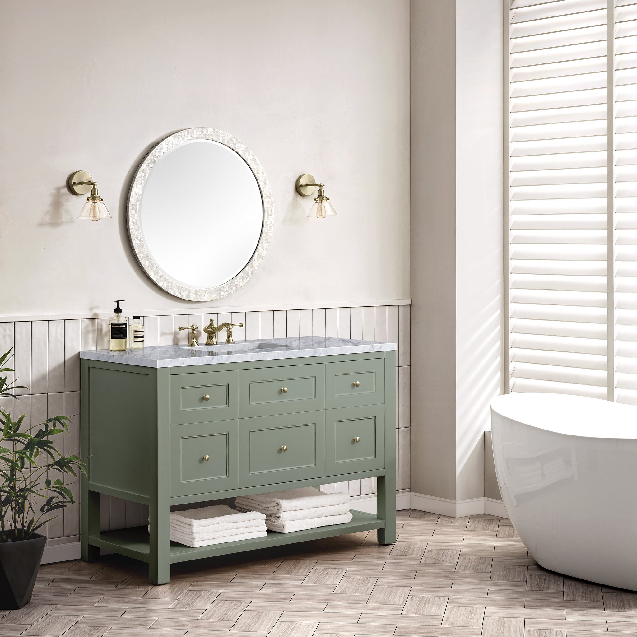 James Martin Breckenridge 48" Single Vanity in Smokey Celadon with 3cm Countertop