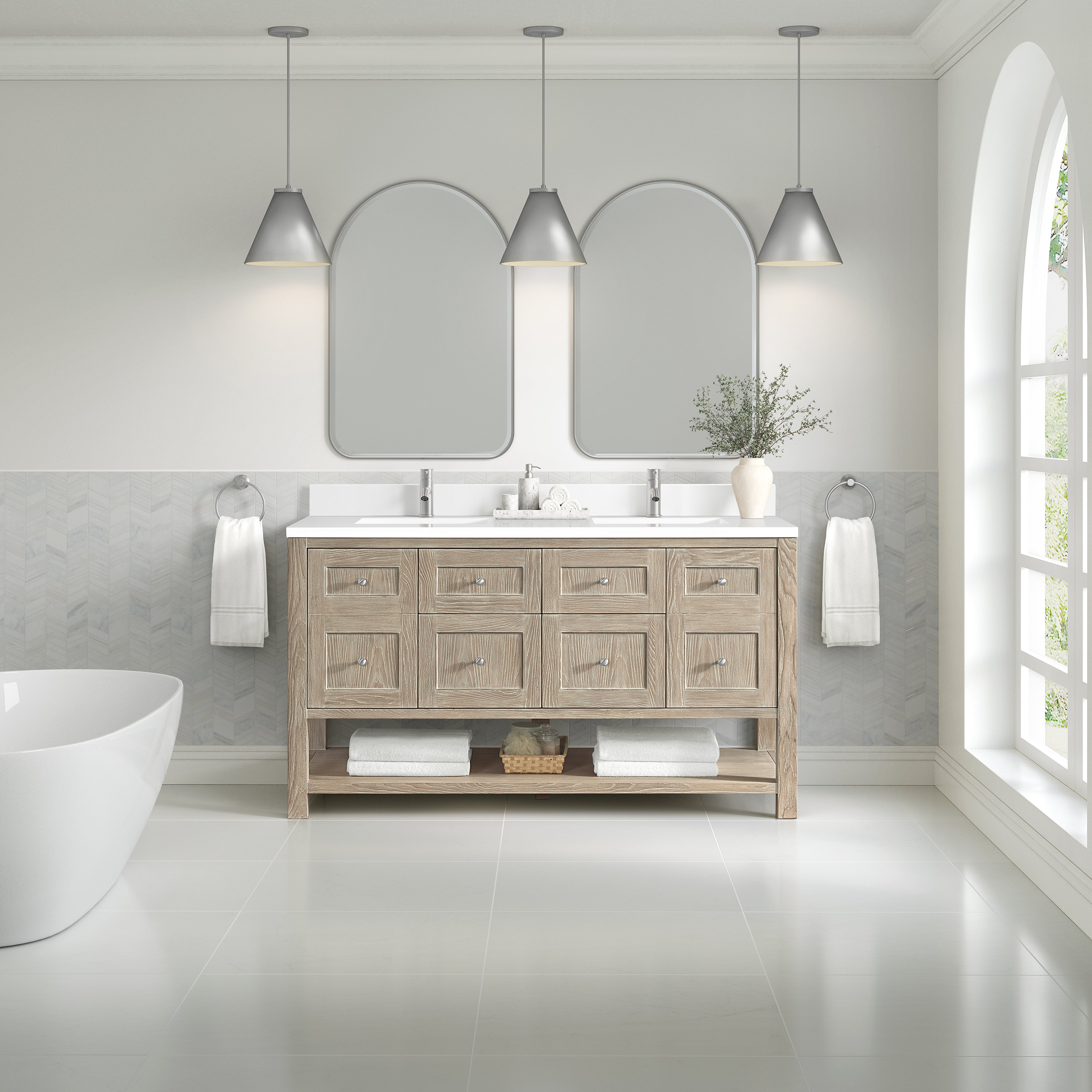 James Martin Breckenridge 60" Double Vanity in Whitewashed Oak with 3cm Countertop