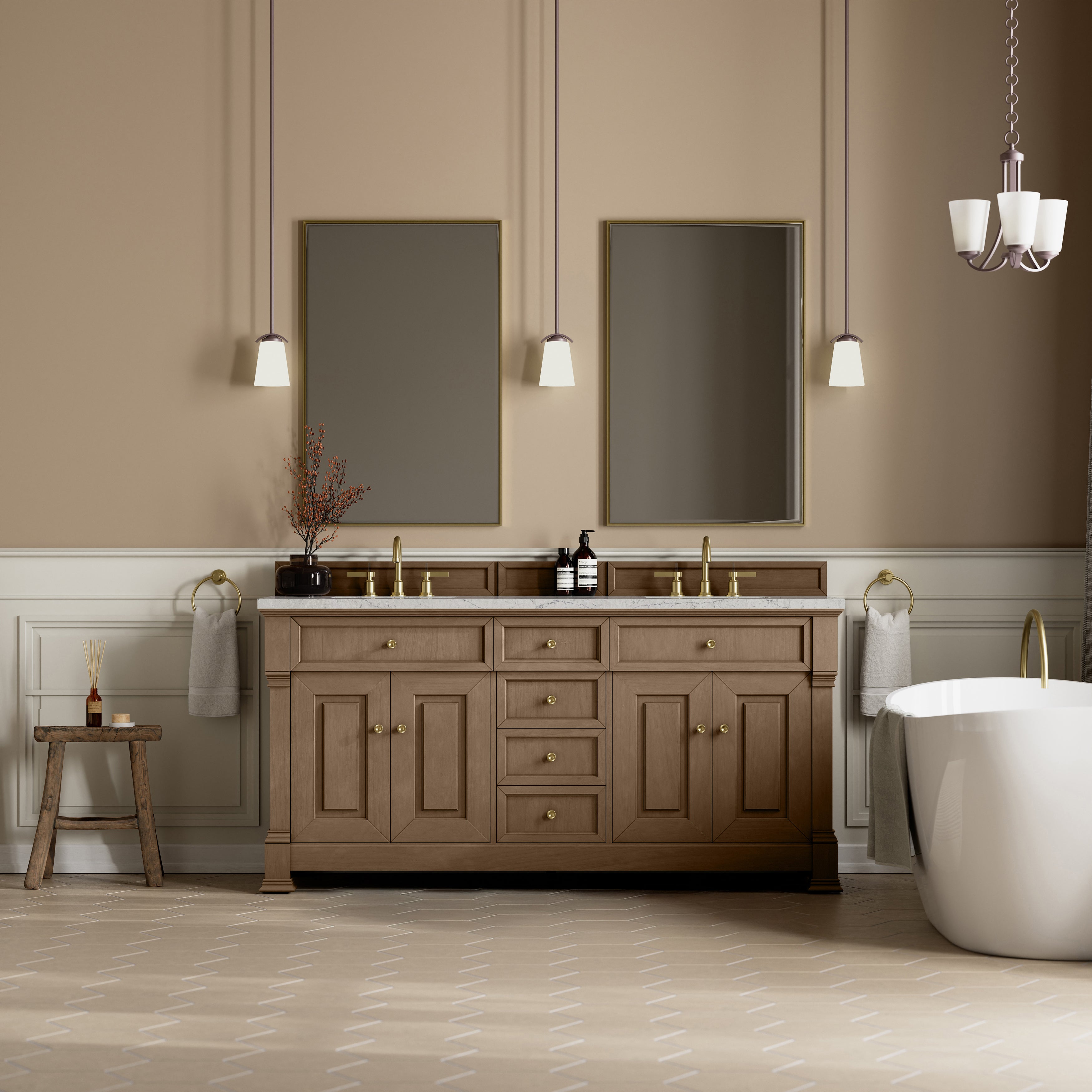 James Martin Brookfield 72" Double Vanity in Pecan with 3cm Countertop