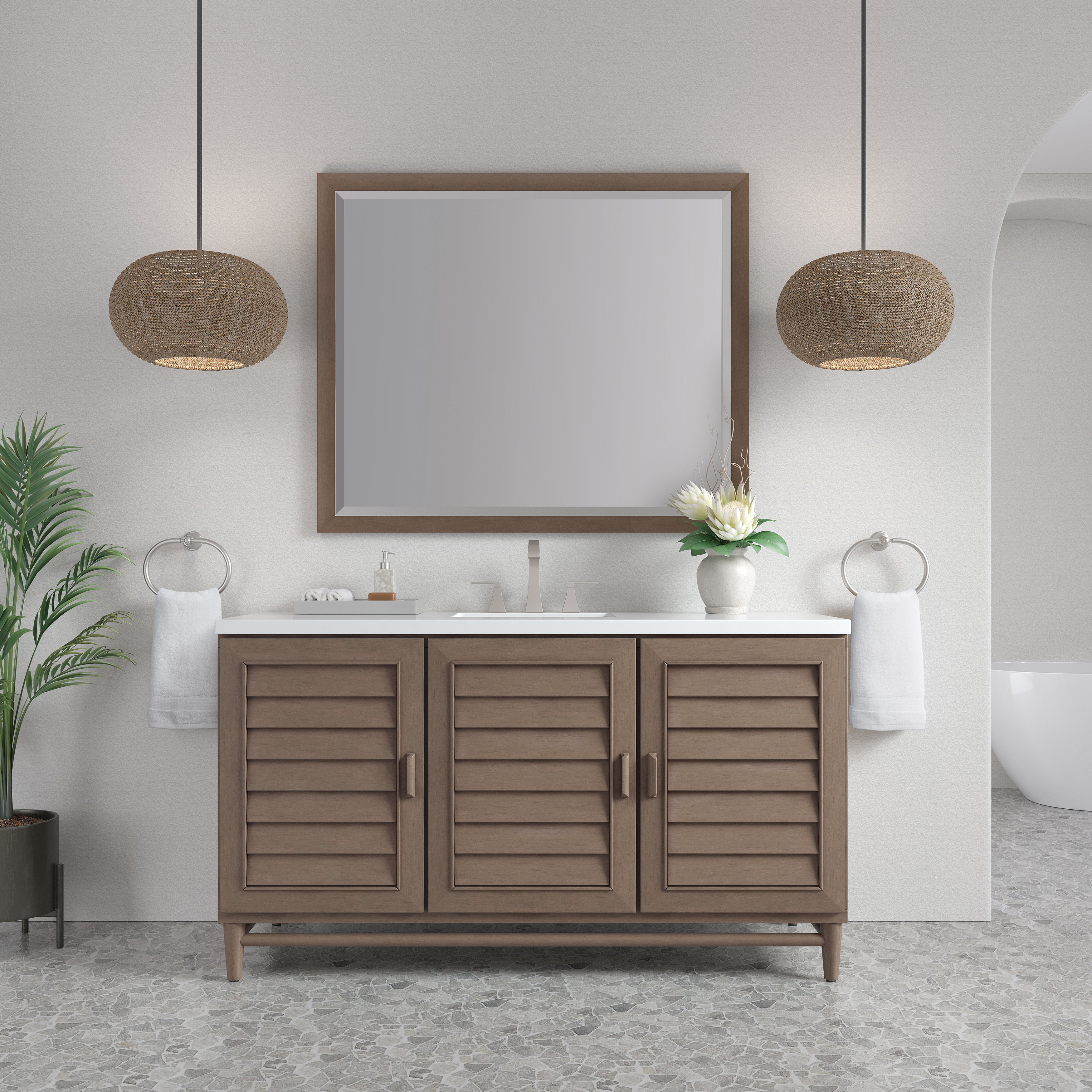 James Martin Portland 60" Single Vanity in Whitewashed Walnut with 3cm Countertop