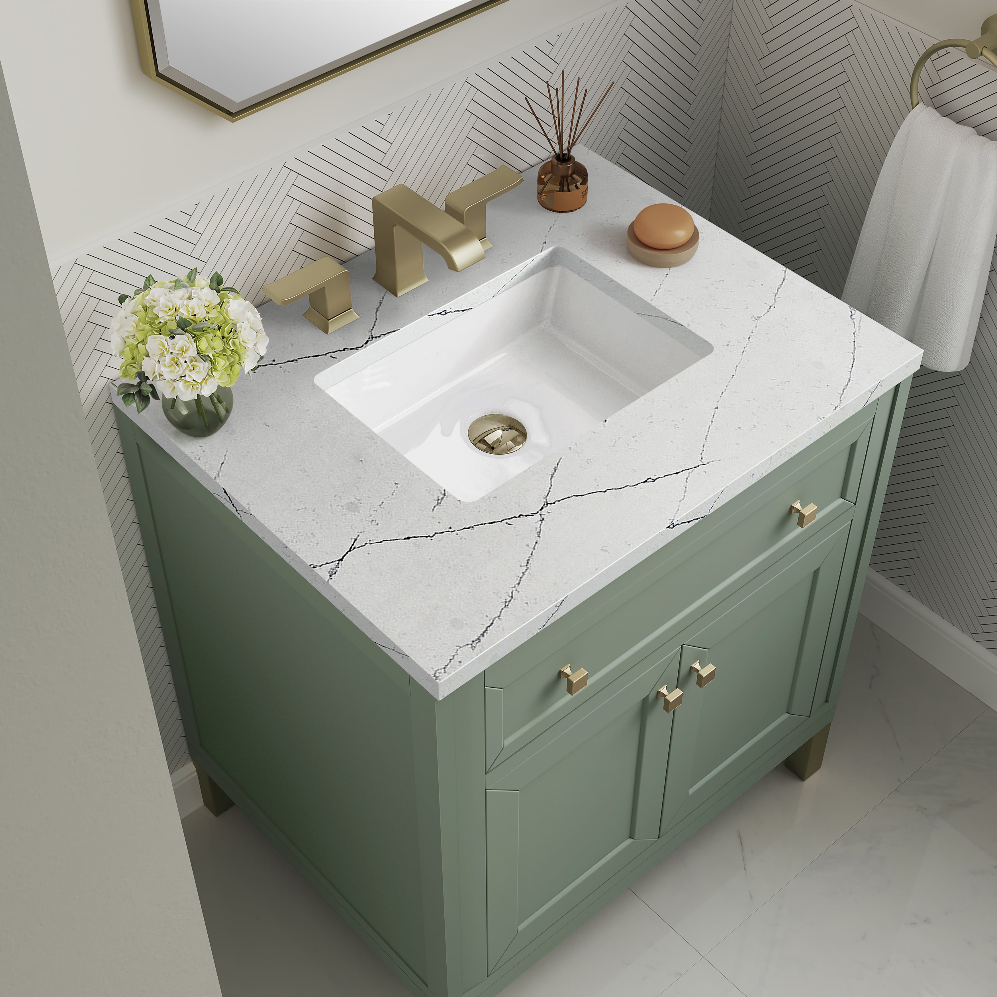 James Martin Chicago 30" Single Vanity in Smokey Celadon with 3cm Countertop
