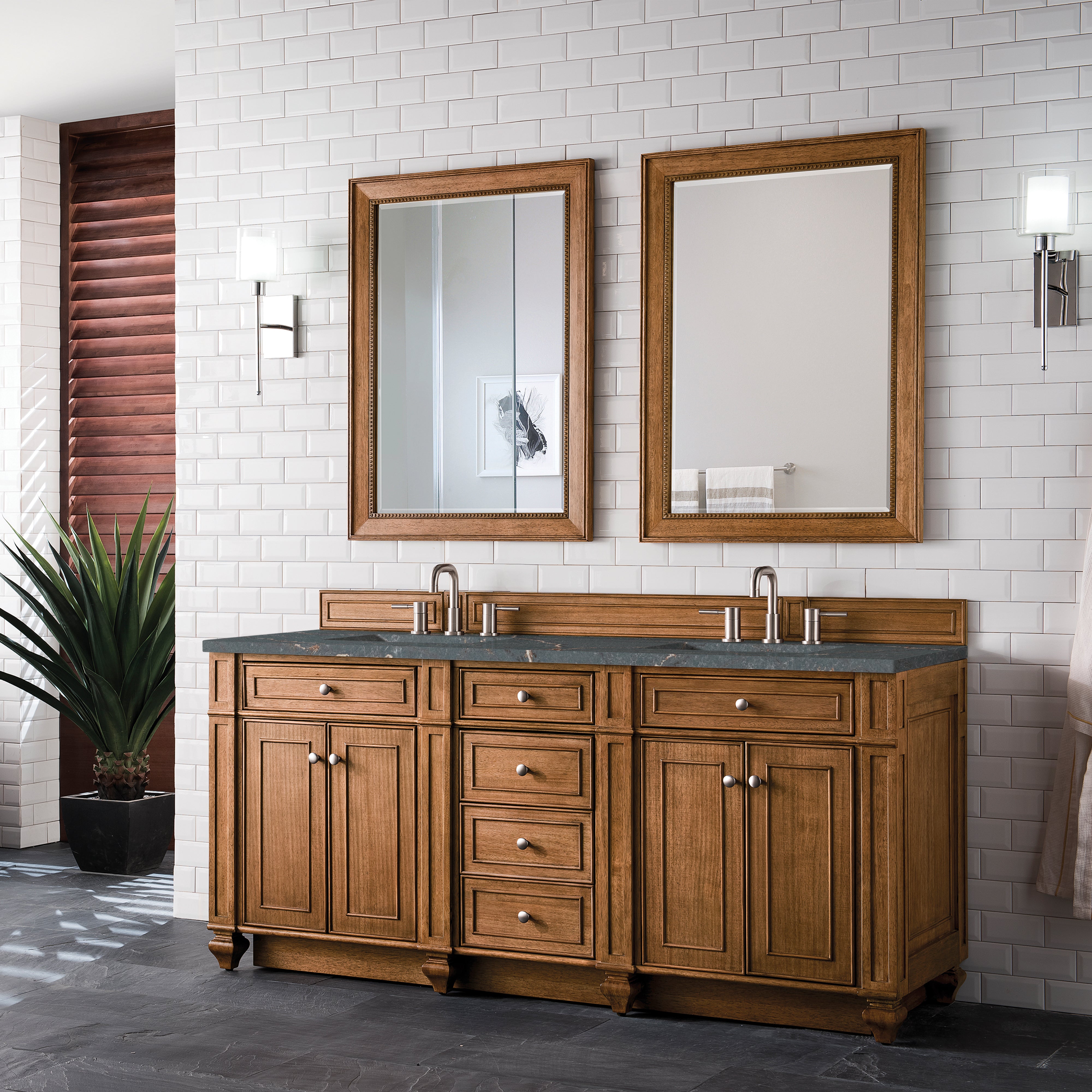 James Martin Bristol 72" Double Vanity in Saddle Brown with 3cm Countertop and FreePower Wireless Charger