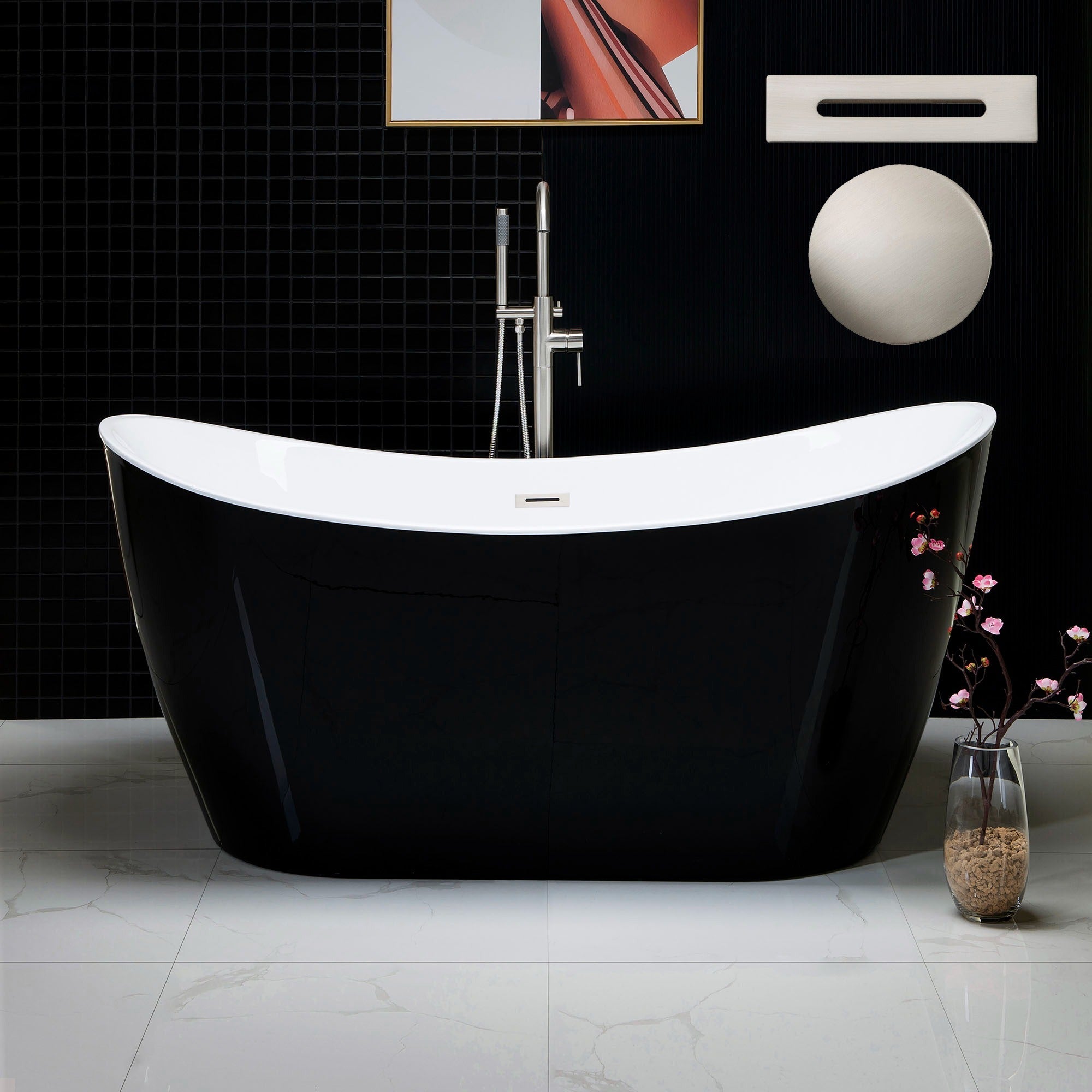 WOODBRIDGE 59" Acrylic Freestanding Bathtub Contemporary Soaking Tub with Drain & Overflow, B1816