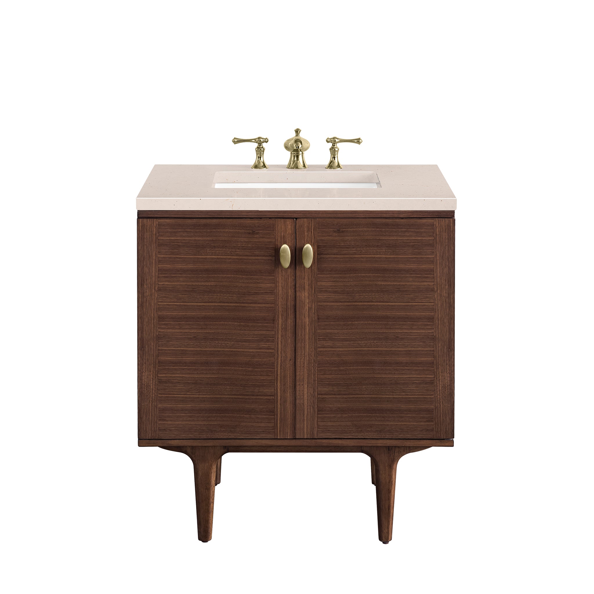 James Martin Amberly 30" Single Vanity in Mid-Century Walnut with 3cm Countertop