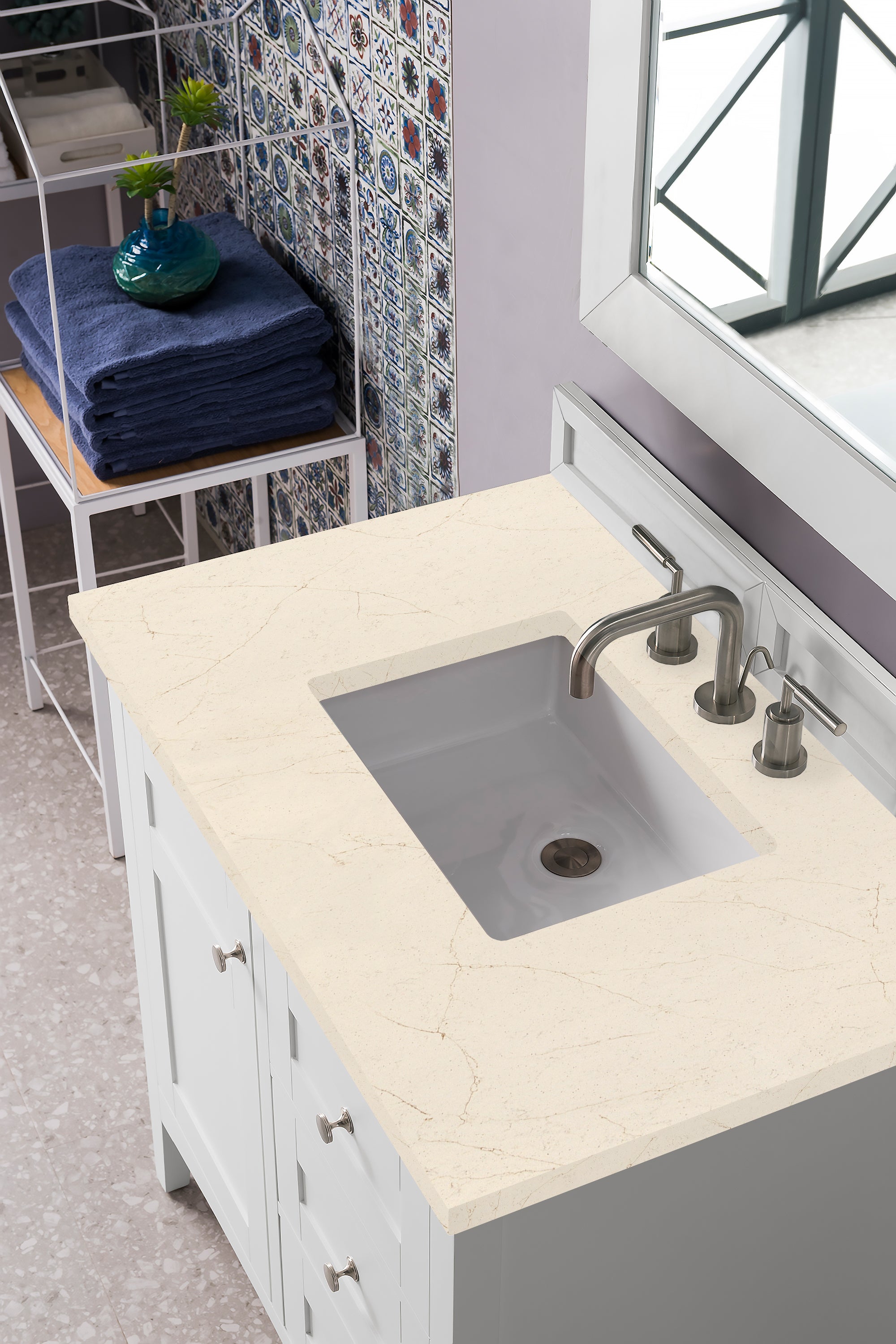 James Martin Palisades 36" Single Vanity in Bright White with 3cm Countertop