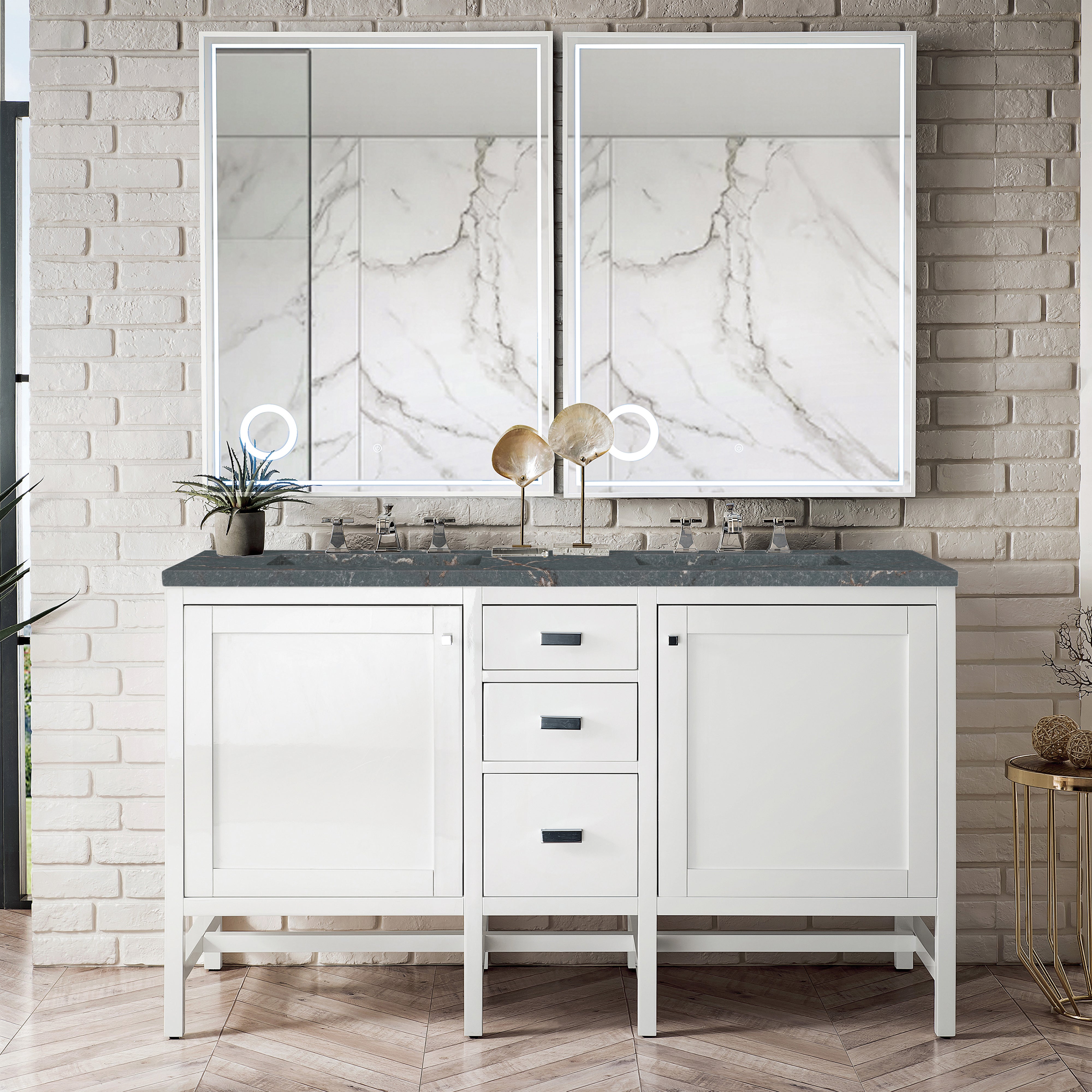 James Martin Addison 60" Double Vanity in Glossy White with 3cm Countertop