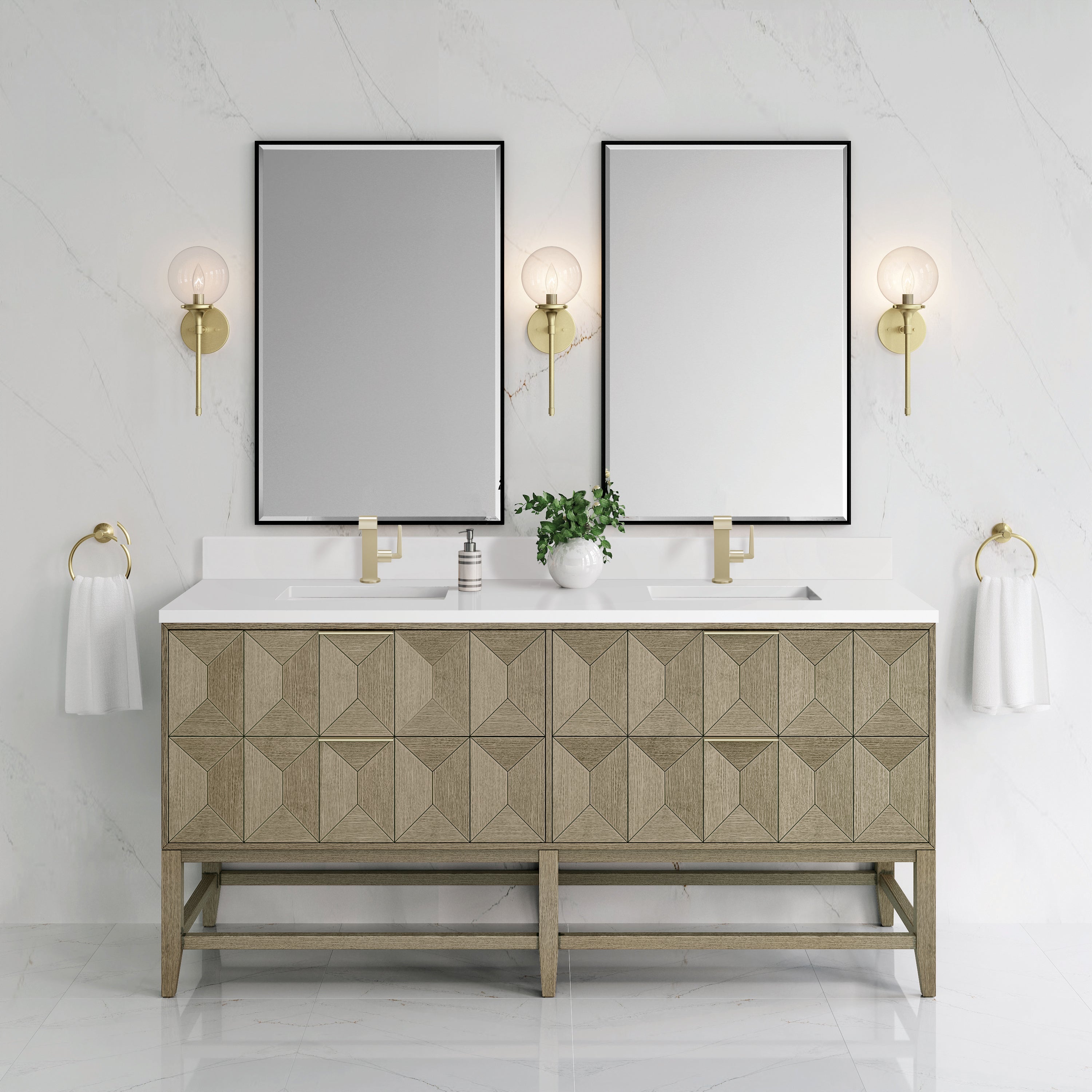James Martin Emmeline 72" Double Vanity in Pebble Oak with 3cm Countertop