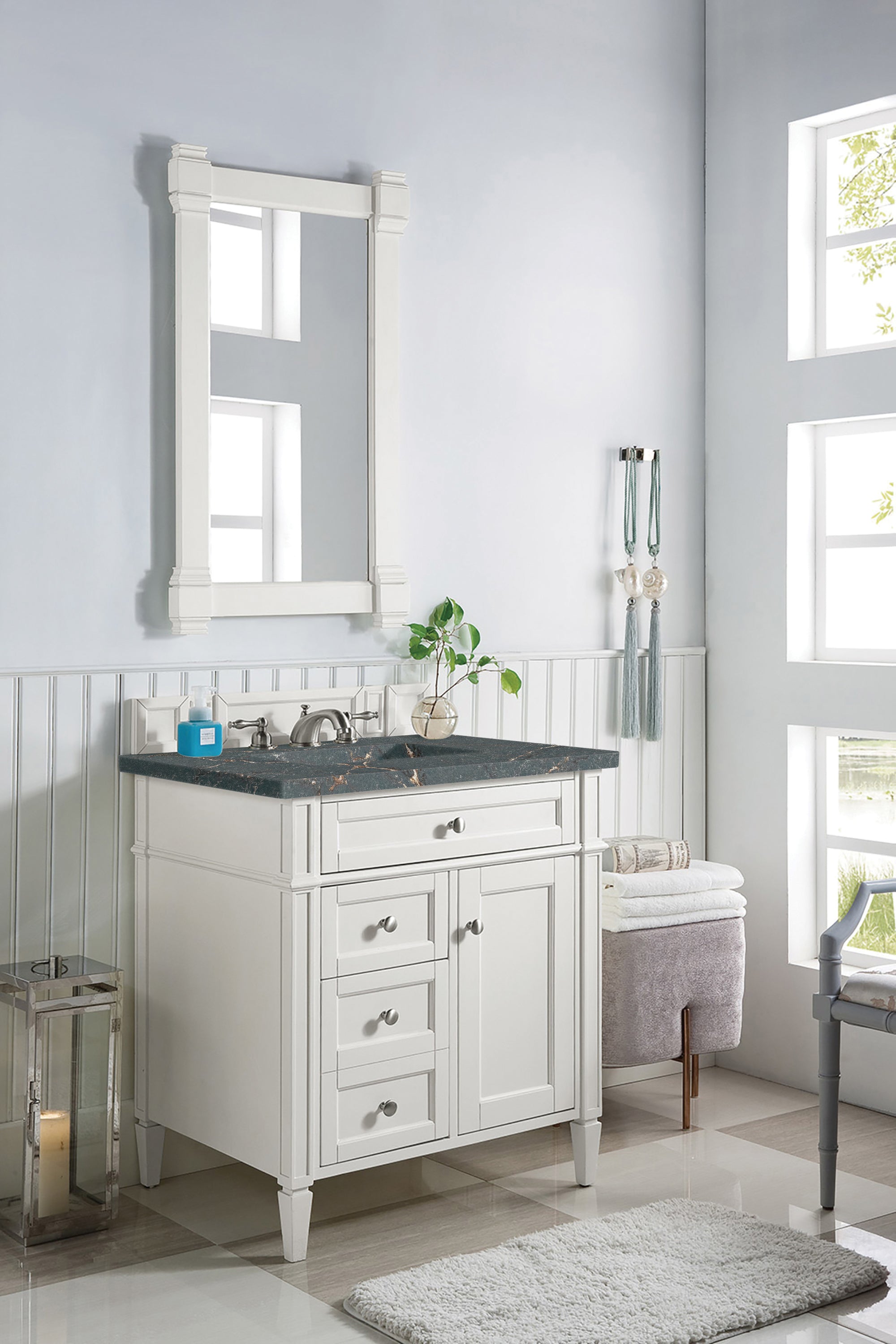 James Martin Brittany 30" Single Vanity in Bright White with 3cm Countertop