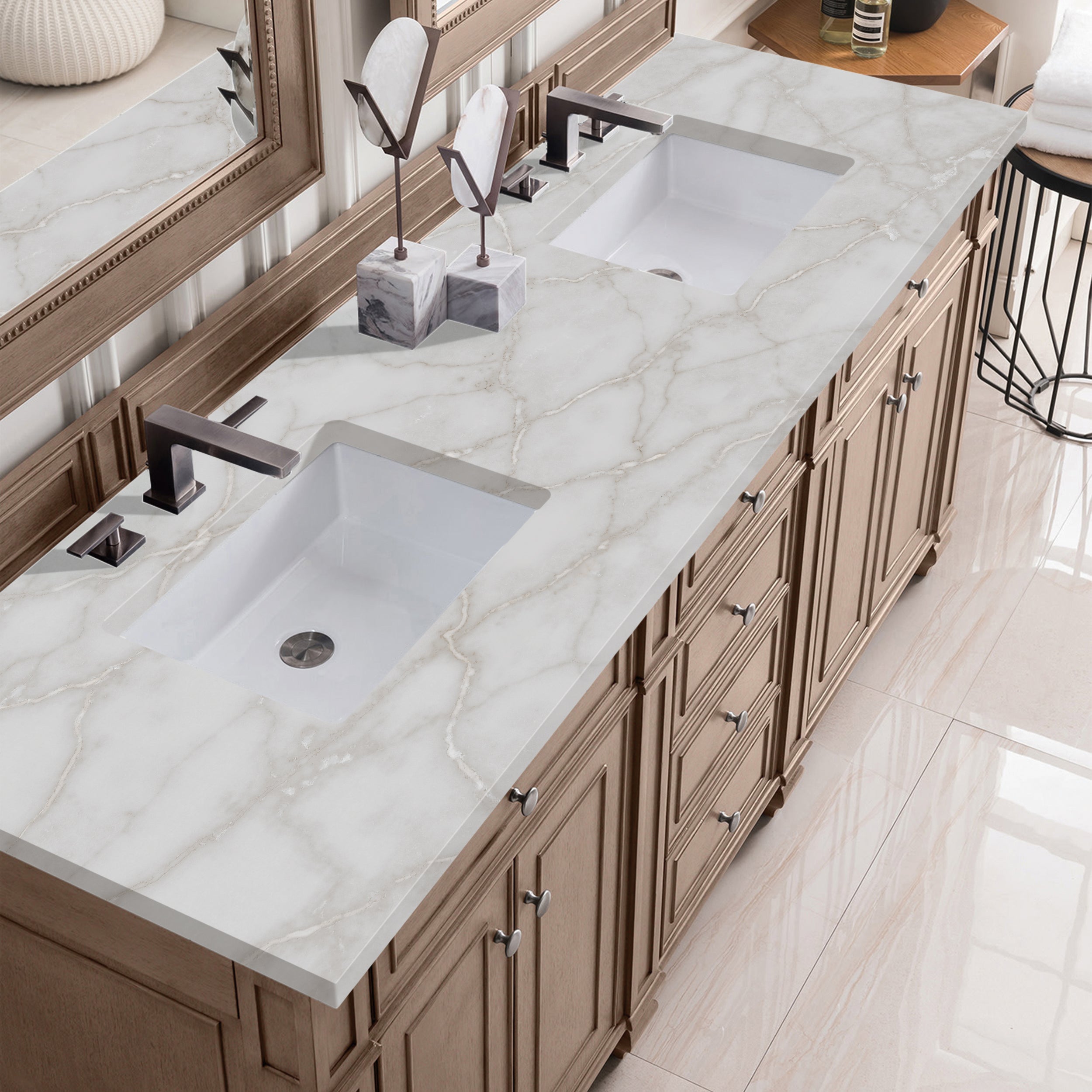 James Martin Bristol 72" Double Vanity in Whitewashed Walnut with 3cm Countertop