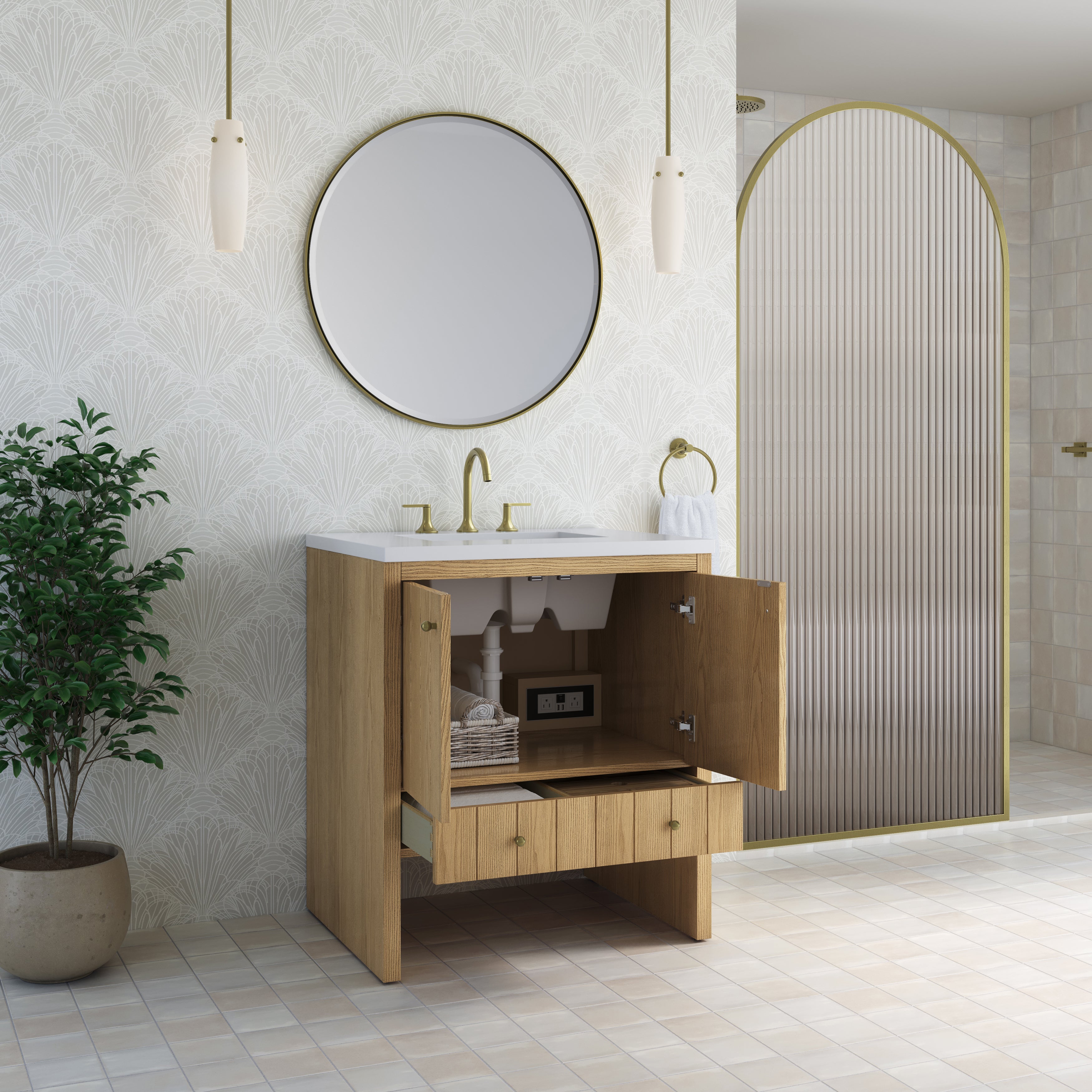 James Martin Hudson 30" Single Vanity in Light Natural Oak with 3cm Countertop