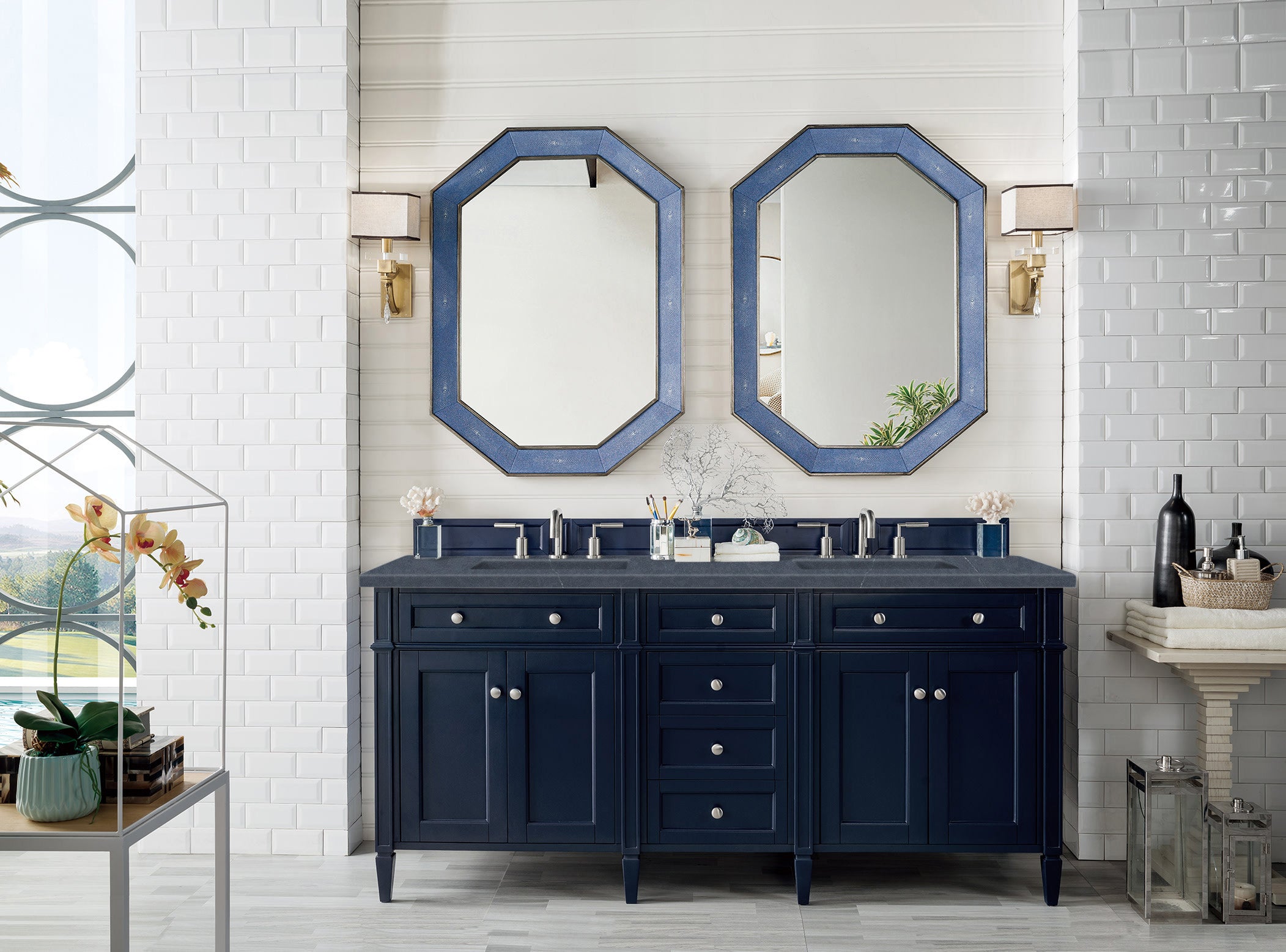 James Martin Brittany 72" Double Vanity in Victory Bleu with 3cm Countertop