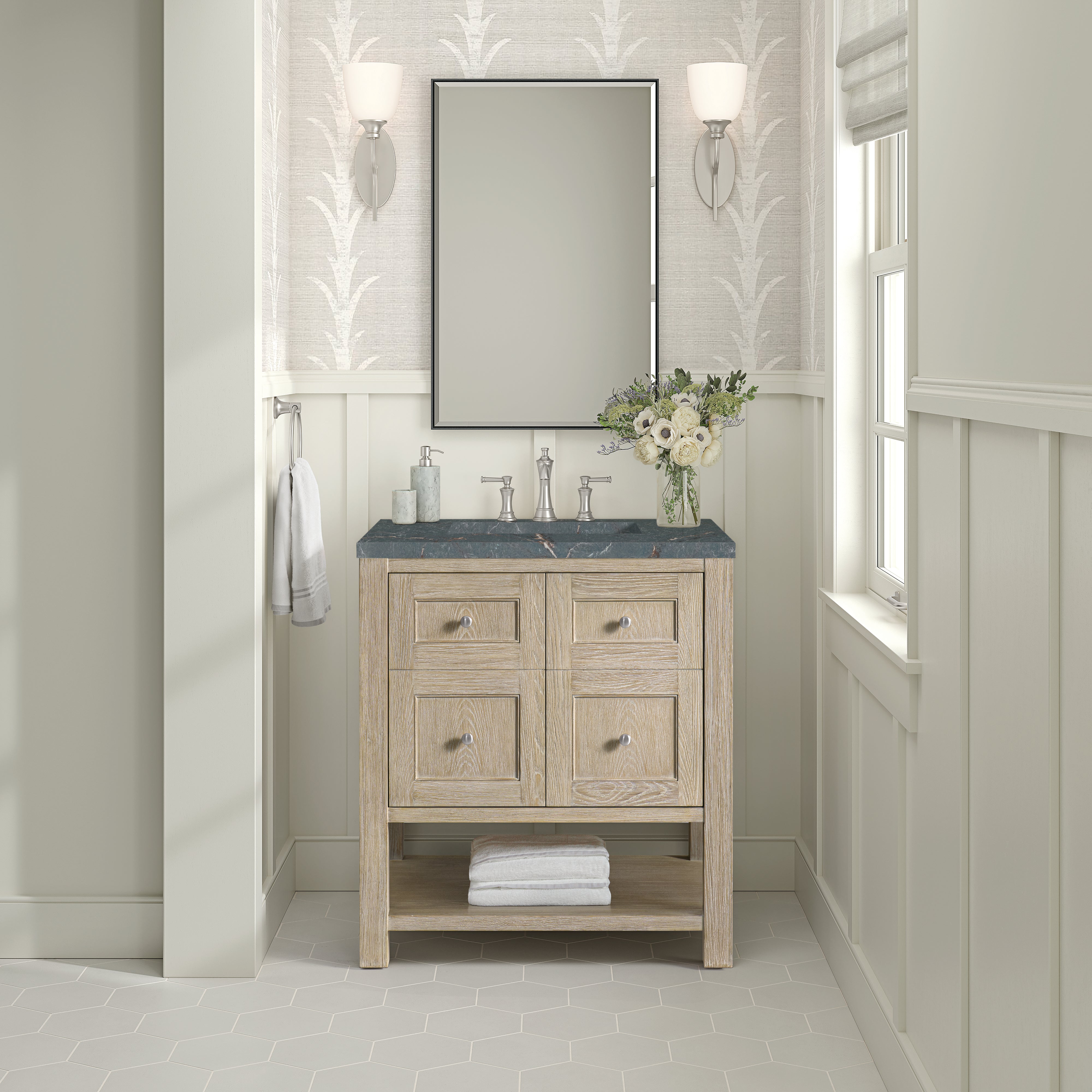 James Martin Breckenridge 30" Single Vanity in Whitewashed Oak with 3cm Countertop