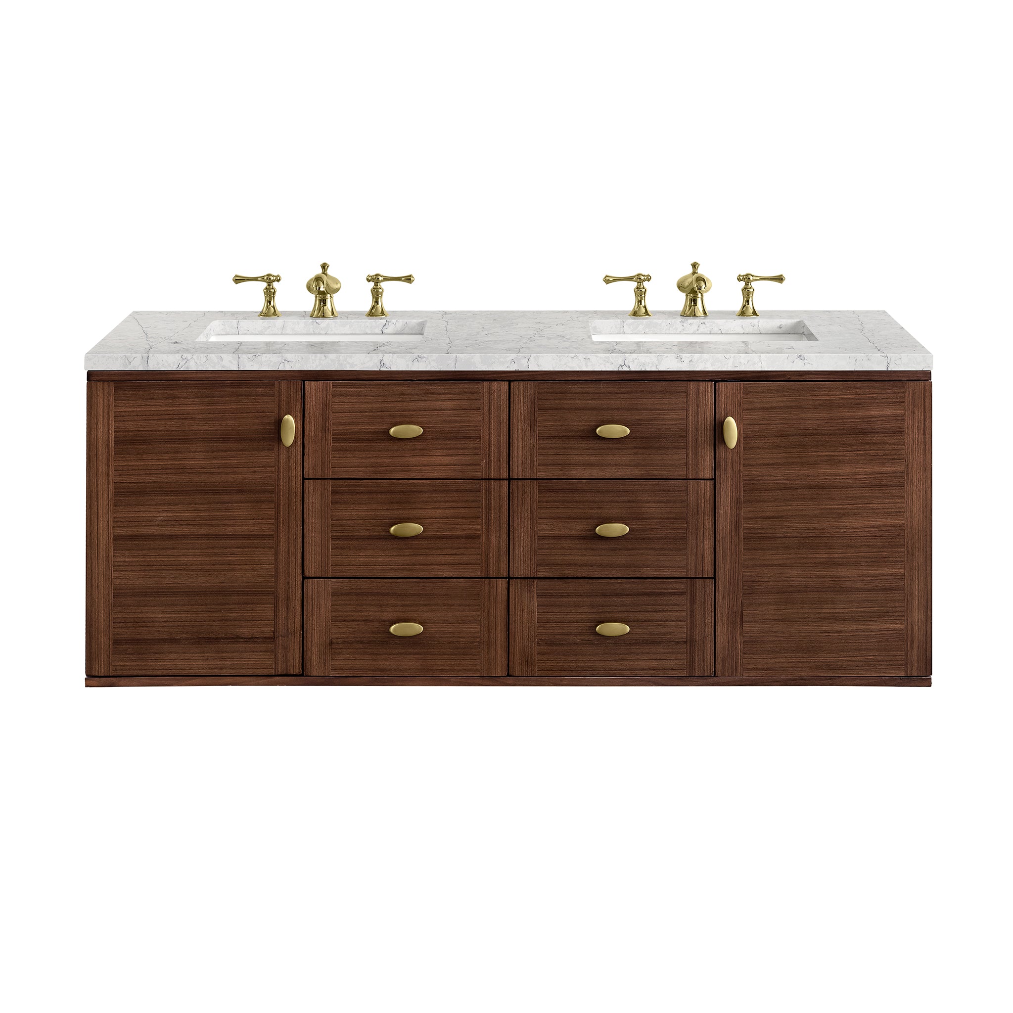 James Martin Amberly 60" Double Vanity in Mid-Century Walnut with 3cm Countertop