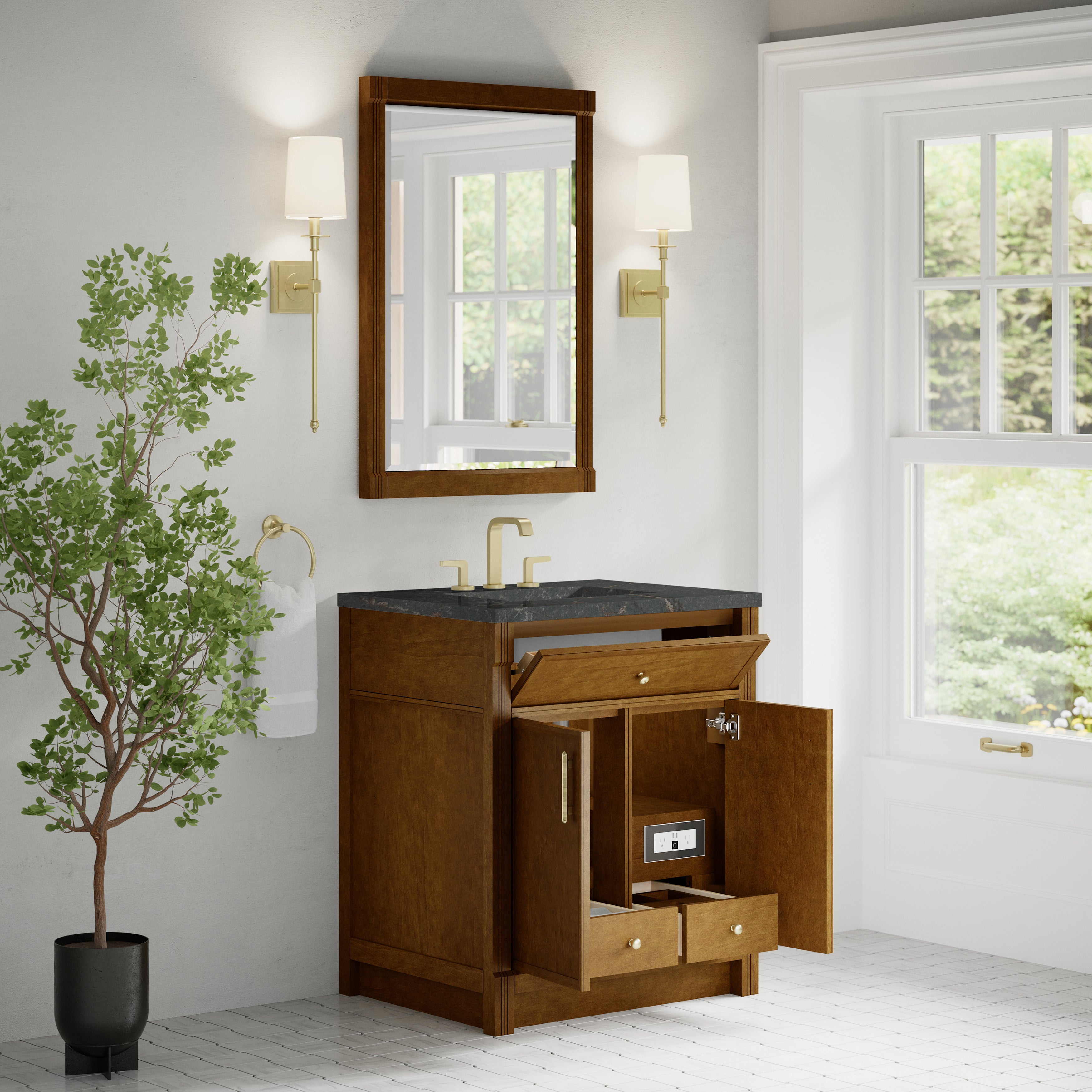 James Martin Bellshire 30" Single Vanity in Honey Oak with 3cm Countertop