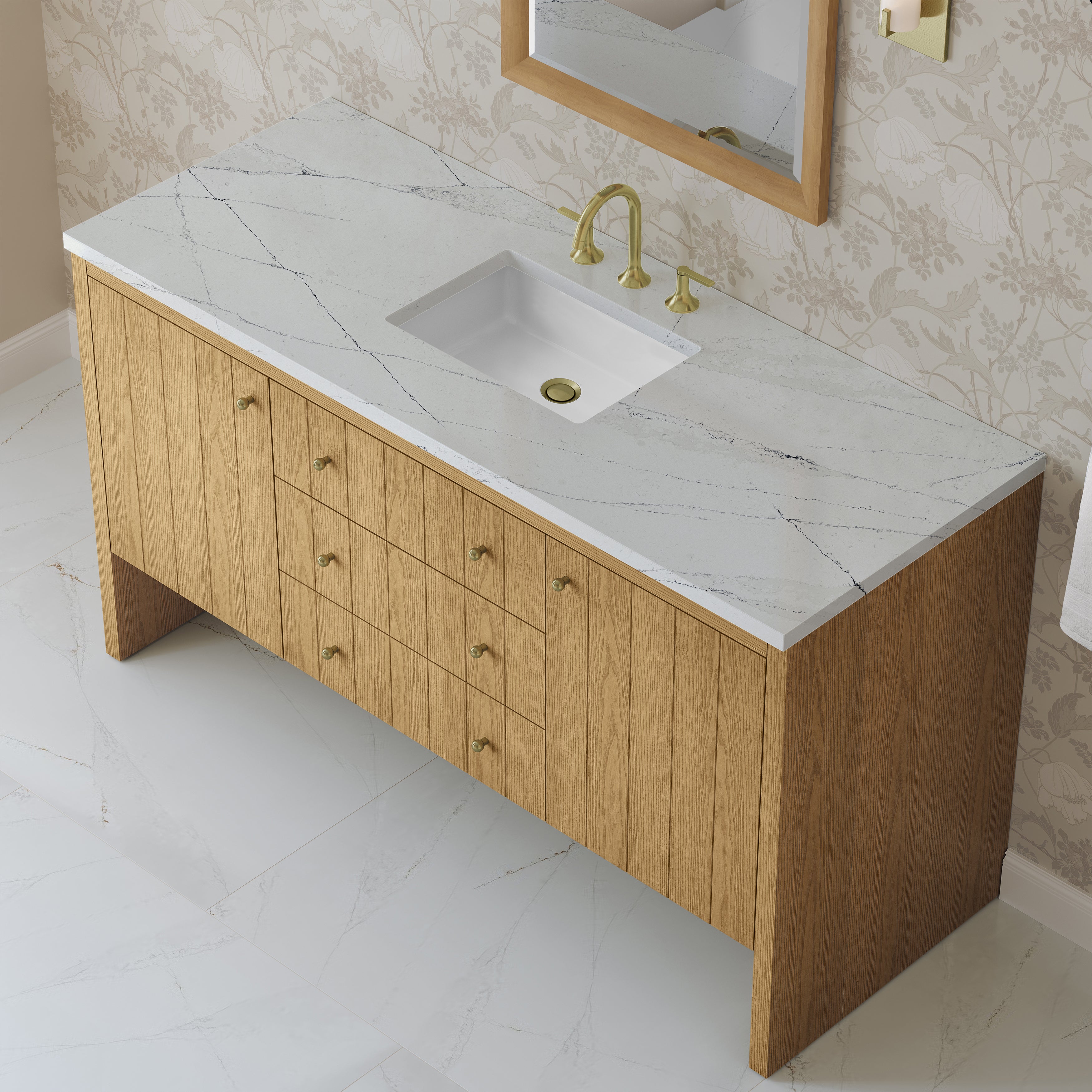 James Martin Hudson 60" Single Vanity in Light Natural Oak with 3cm Countertop and FreePower Wireless Charger