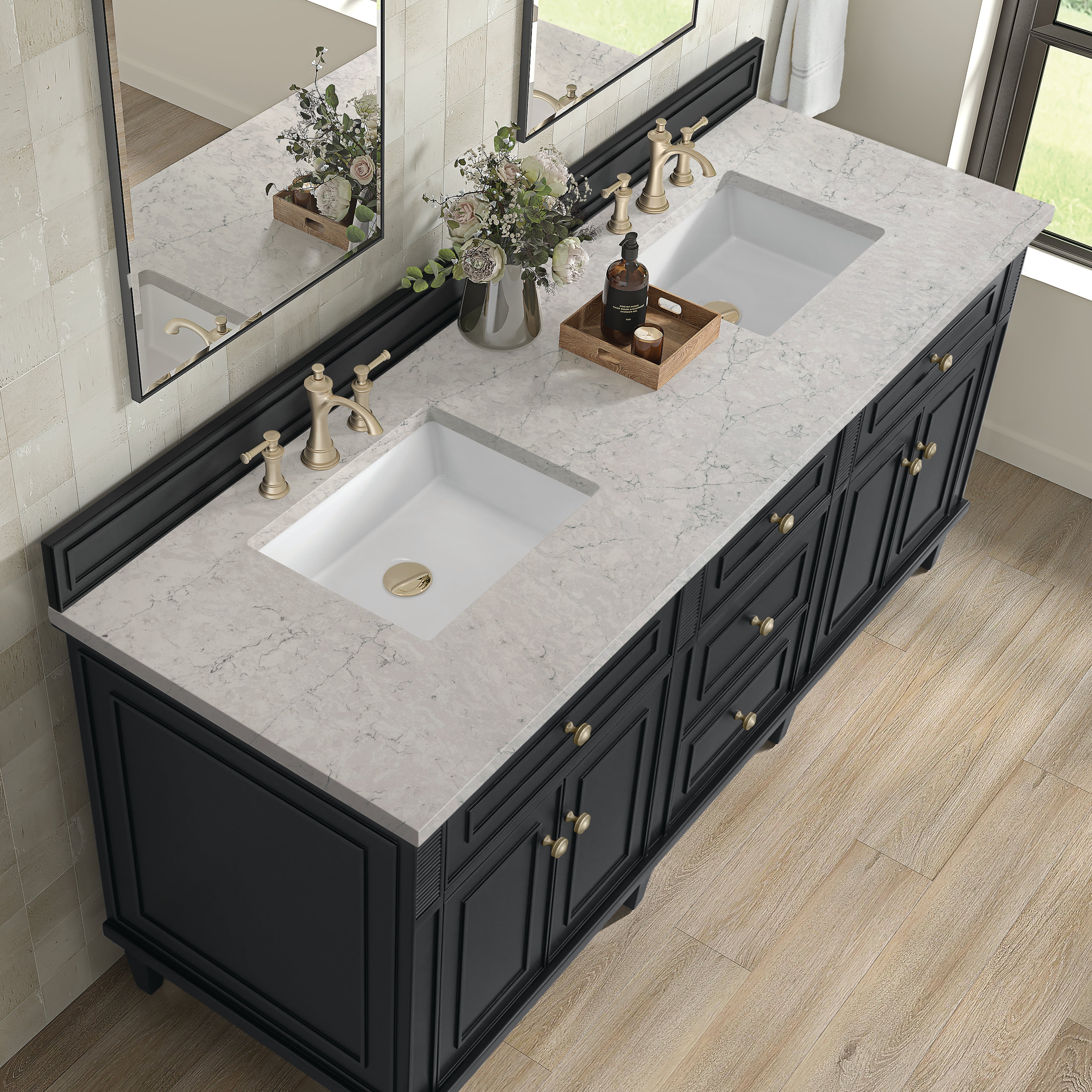 James Martin Lorelai 72" Double Vanity in Black Onyx with 3cm Countertop