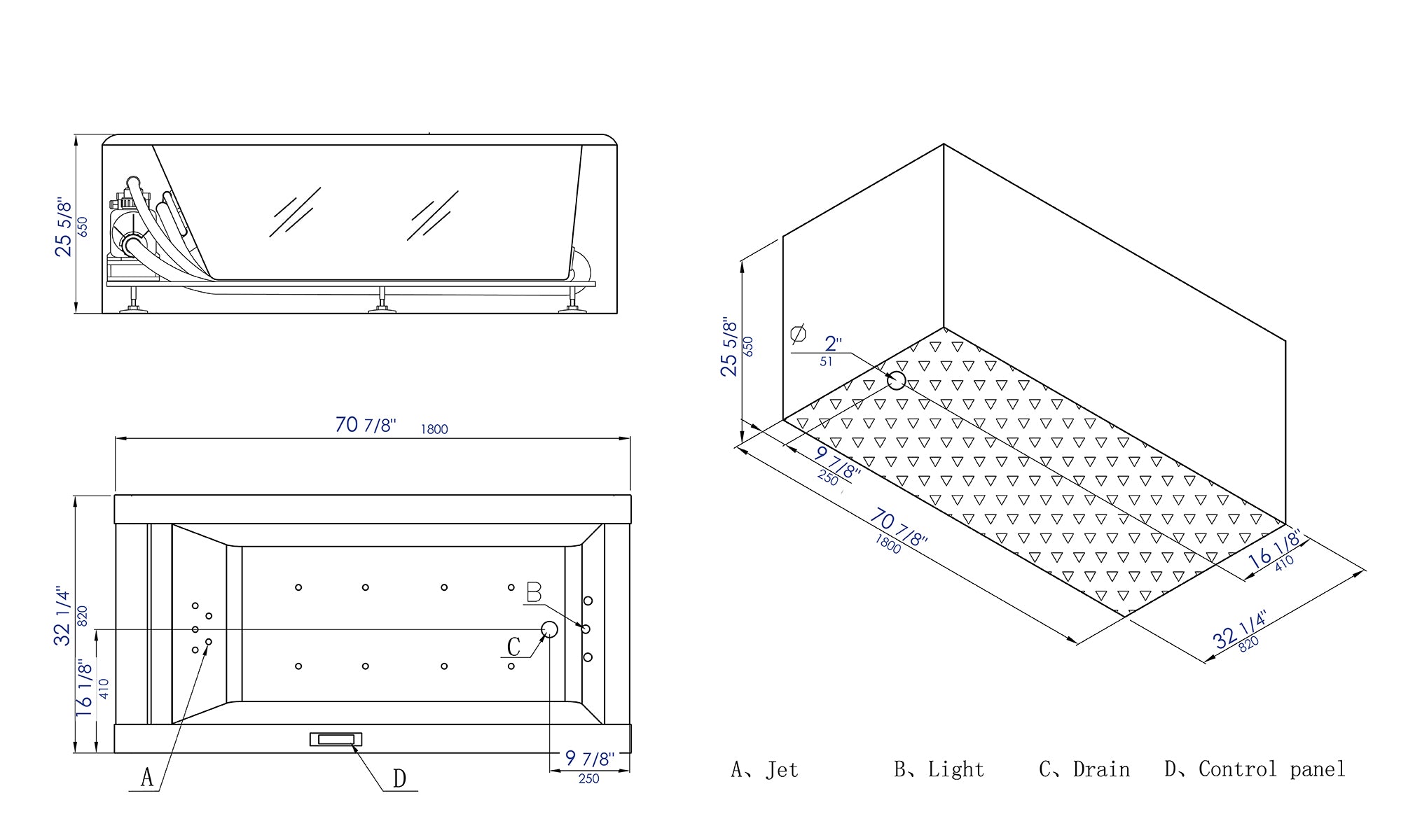 EAGO AM152ETL-6 6 ft Clear Rectangular Acrylic Whirlpool Bathtub