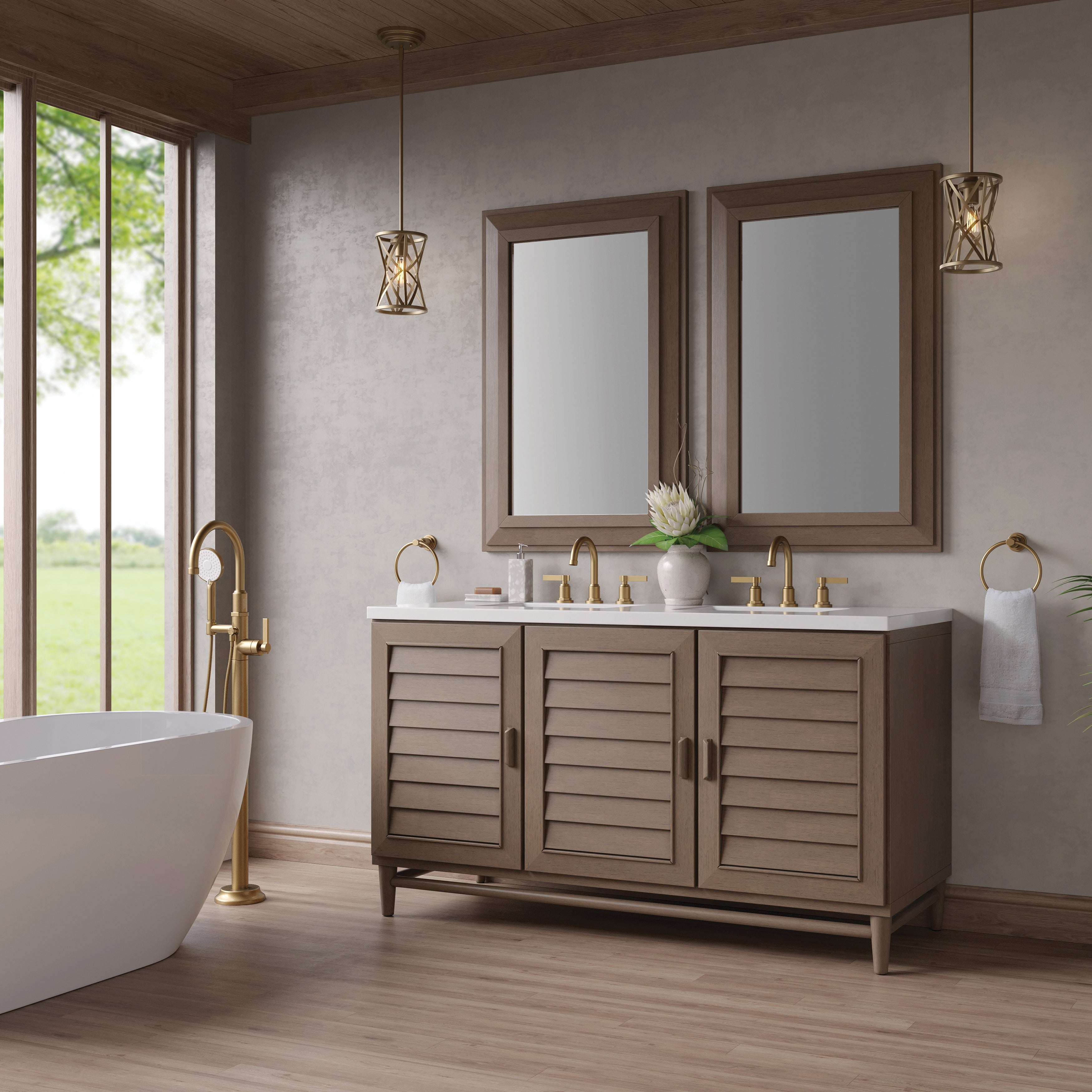 James Martin Portland 60" Double Vanity in Whitewashed Walnut with 3cm Countertop