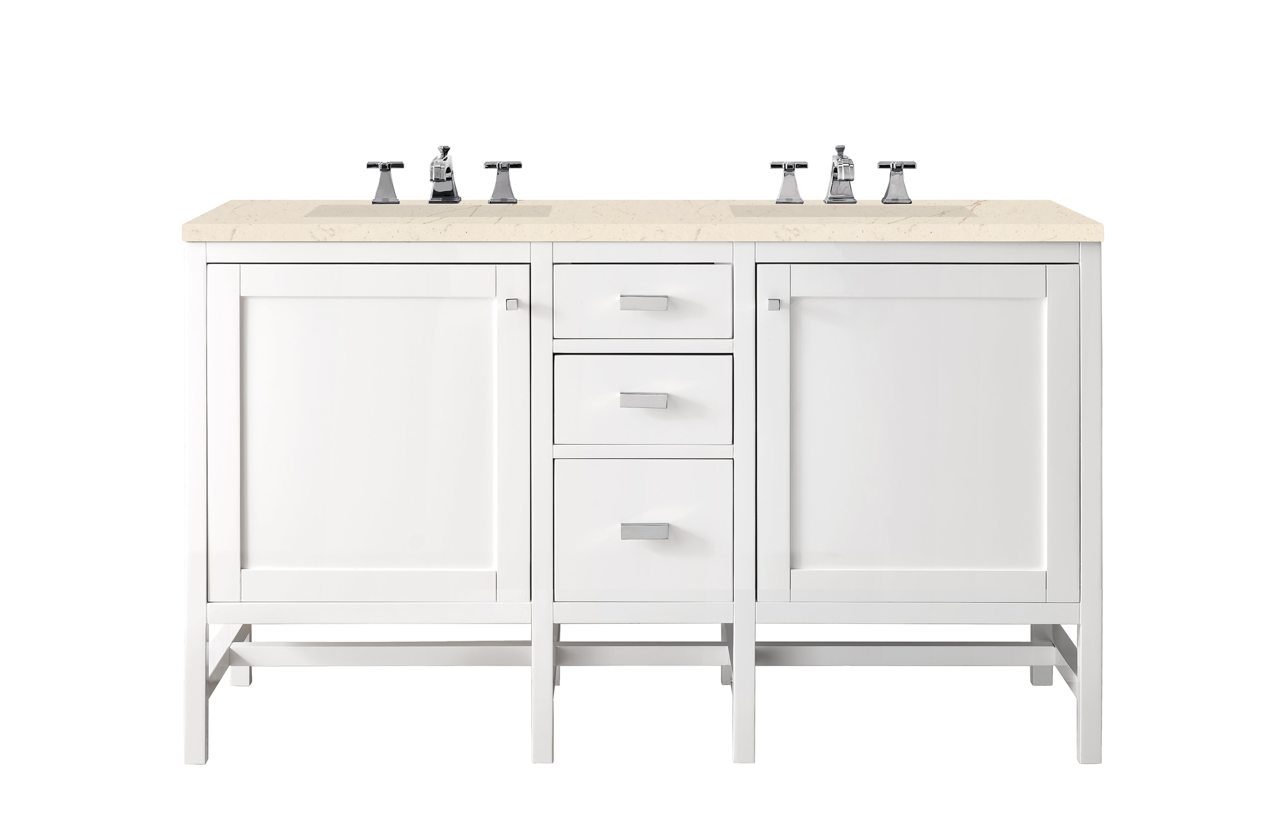 James Martin Addison 60" Double Vanity in Glossy White with 3cm Countertop