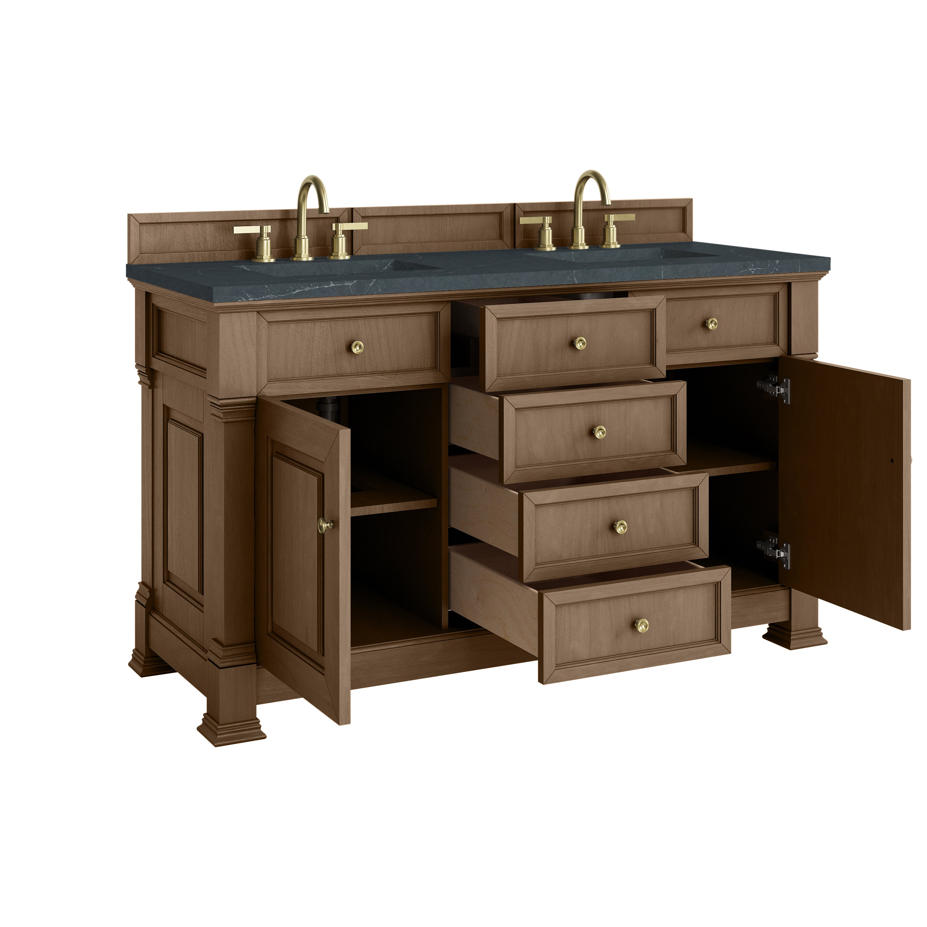James Martin Brookfield 60" Double Vanity in Pecan with 3cm Countertop