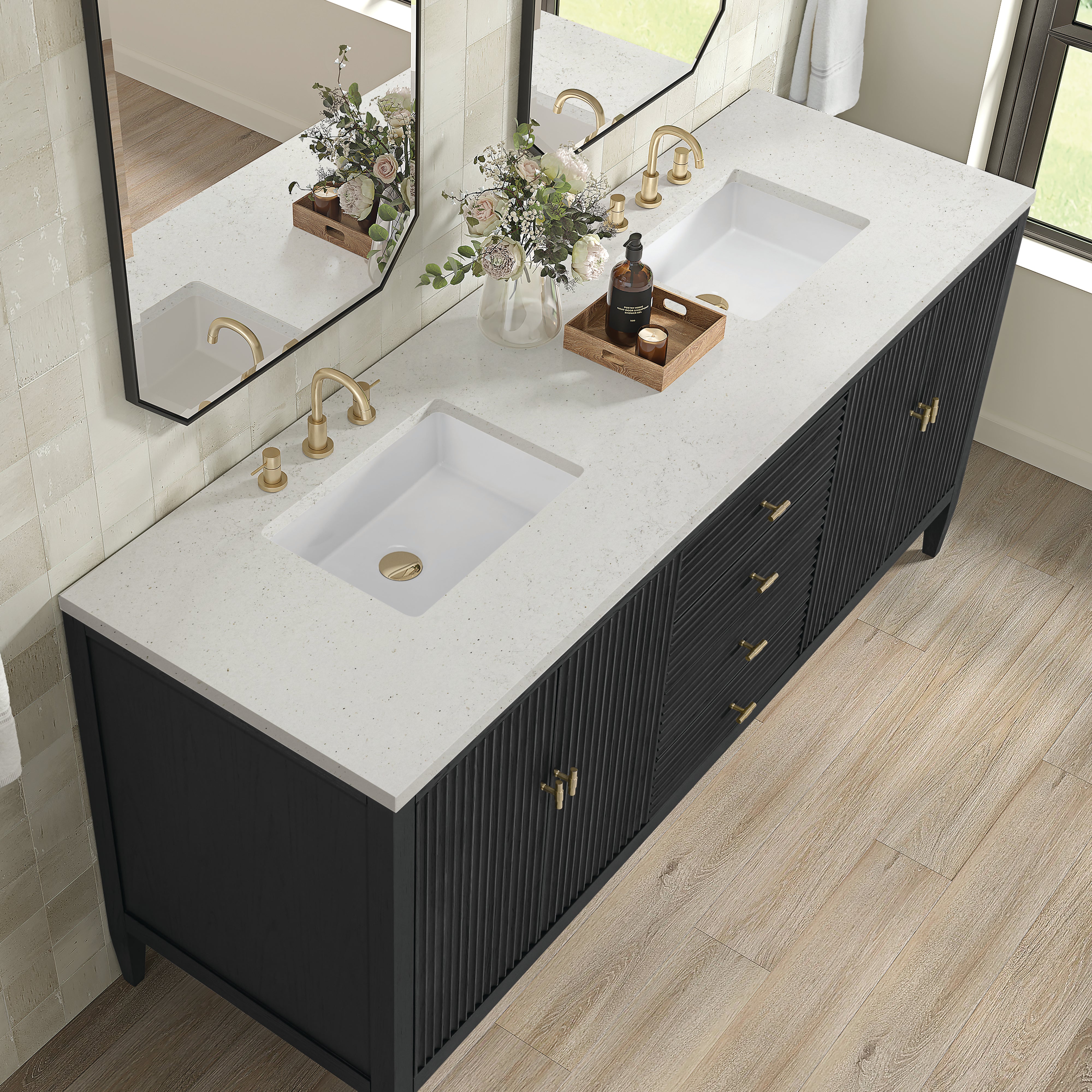 James Martin Myrrin 72" Double Vanity in Carbon Oak with 3cm Countertop