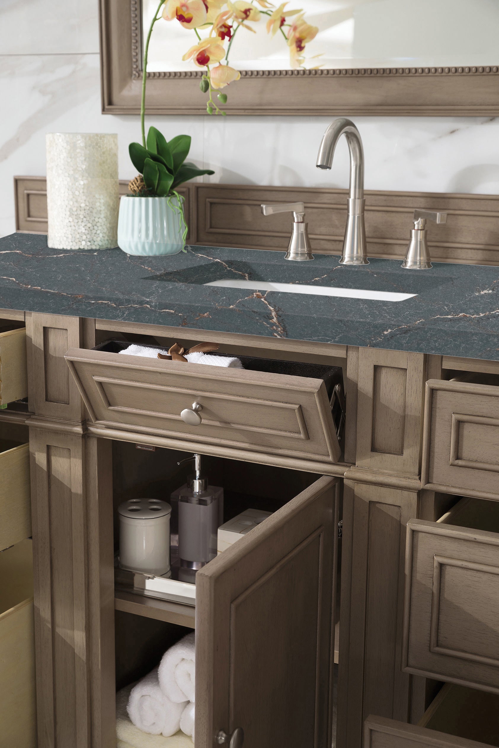 James Martin Bristol 60" Single Vanity in Whitewashed Walnut with 3cm Countertop