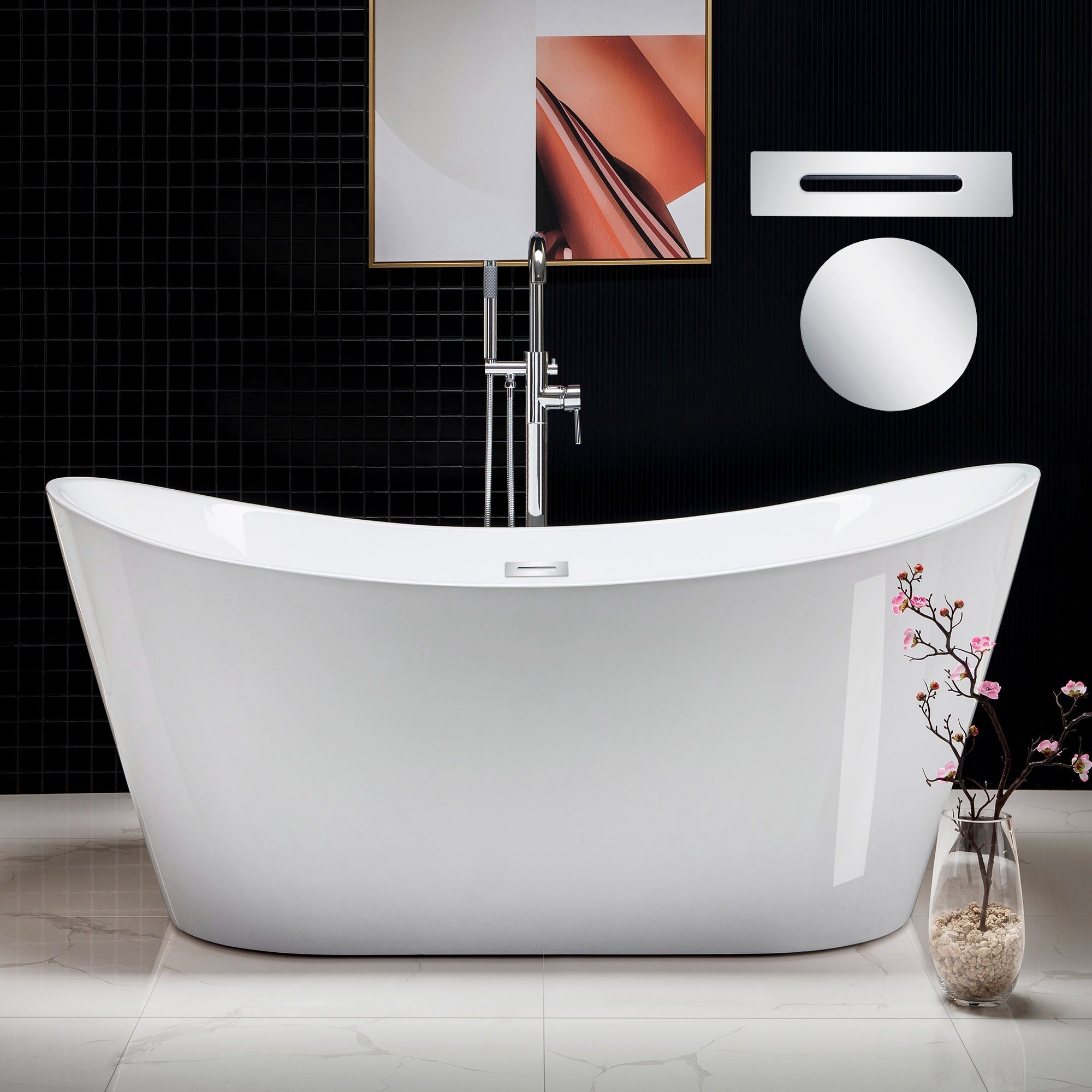 WOODBRIDGE 67" Acrylic Freestanding Bathtub Contemporary Soaking Tub with Drain & Overflow, B0010