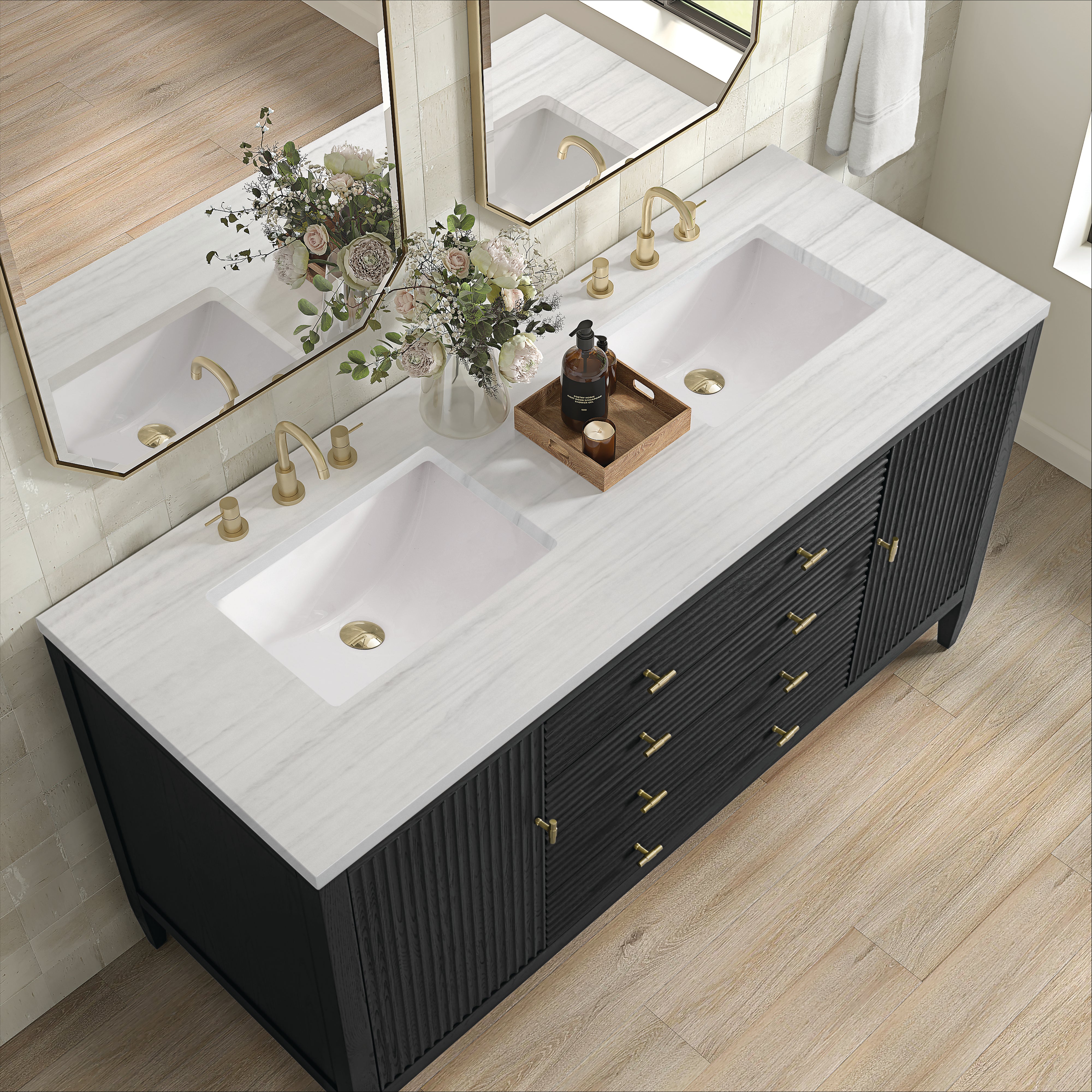 James Martin Myrrin 60" Double Vanity in Carbon Oak with 3cm Countertop