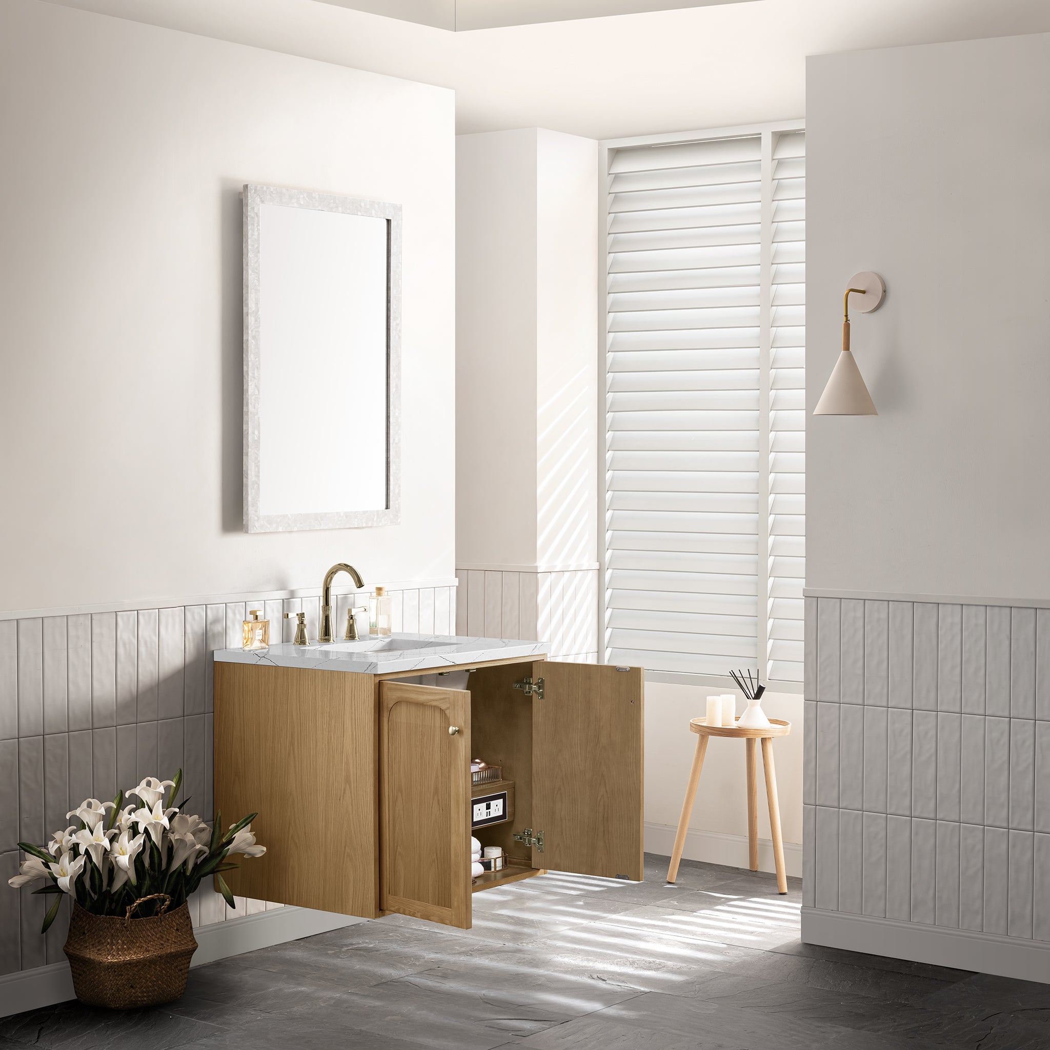 James Martin Laurent 30" Single Vanity in Light Natural Oak with 3cm Countertop