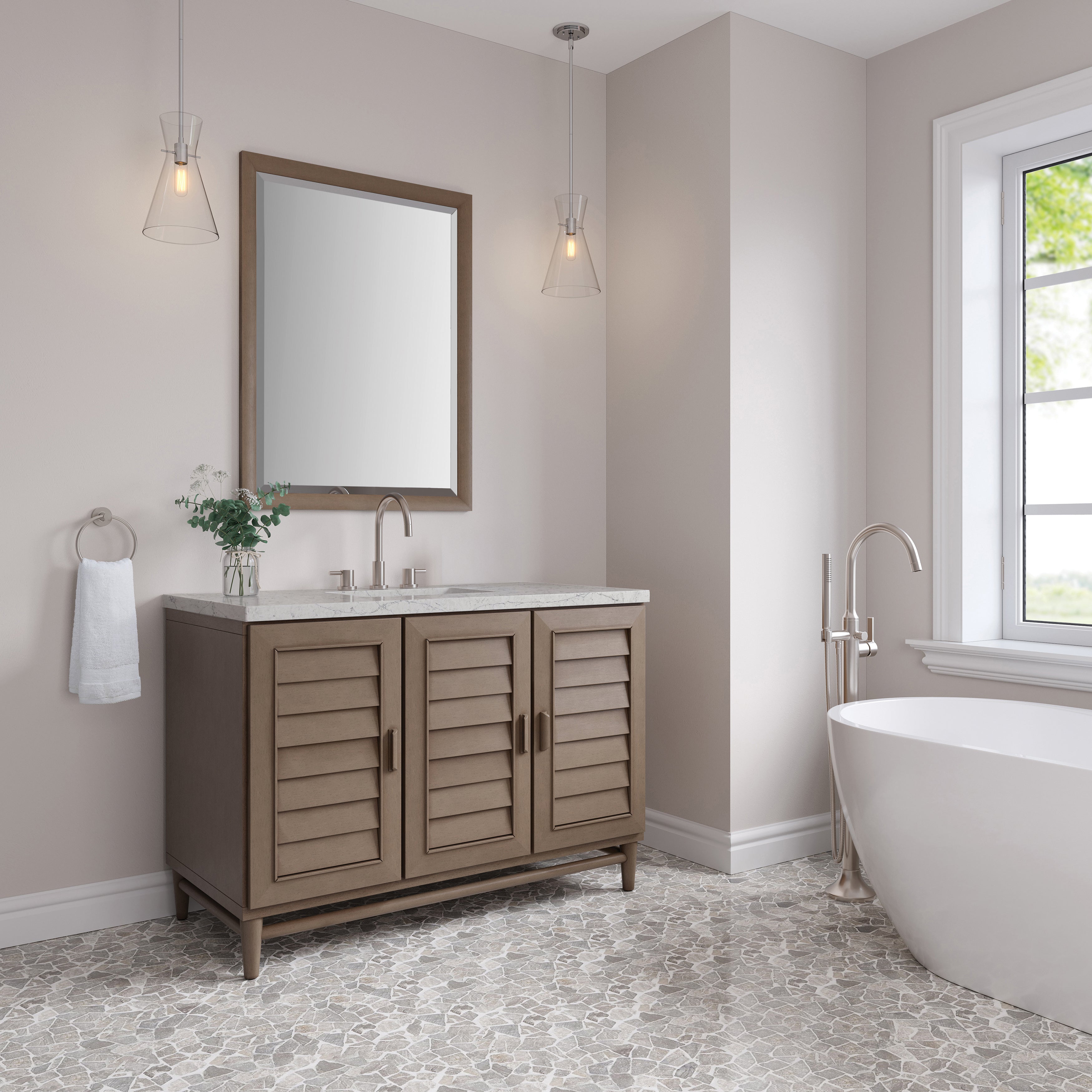 James Martin Portland 48" Single Vanity in Whitewashed Walnut with 3cm Countertop and FreePower Wireless Charger