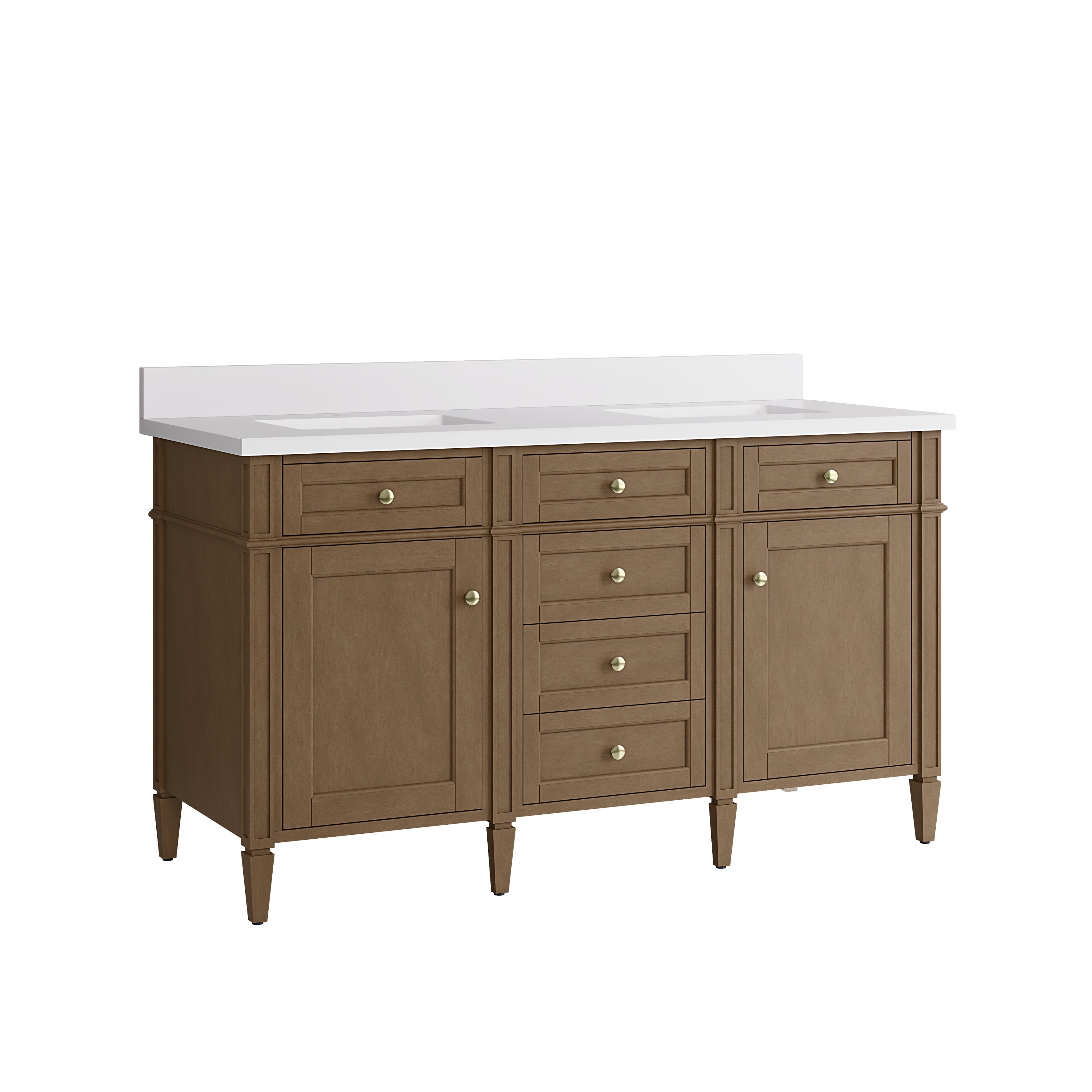 James Martin Brittany 60" Double Vanity in Pecan with 3cm Countertop