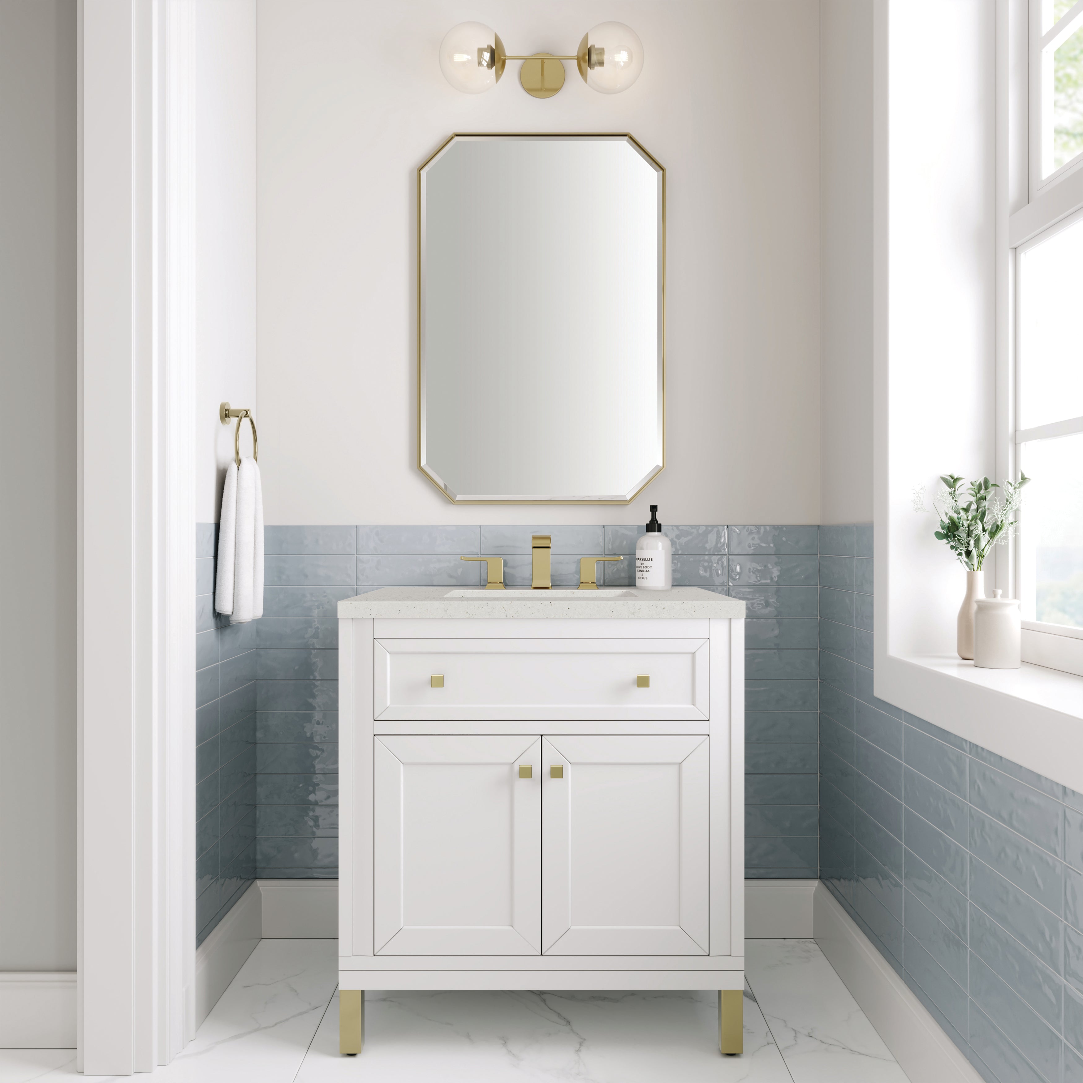 James Martin Chicago 30" Single Vanity in Glossy White with 3cm Countertop