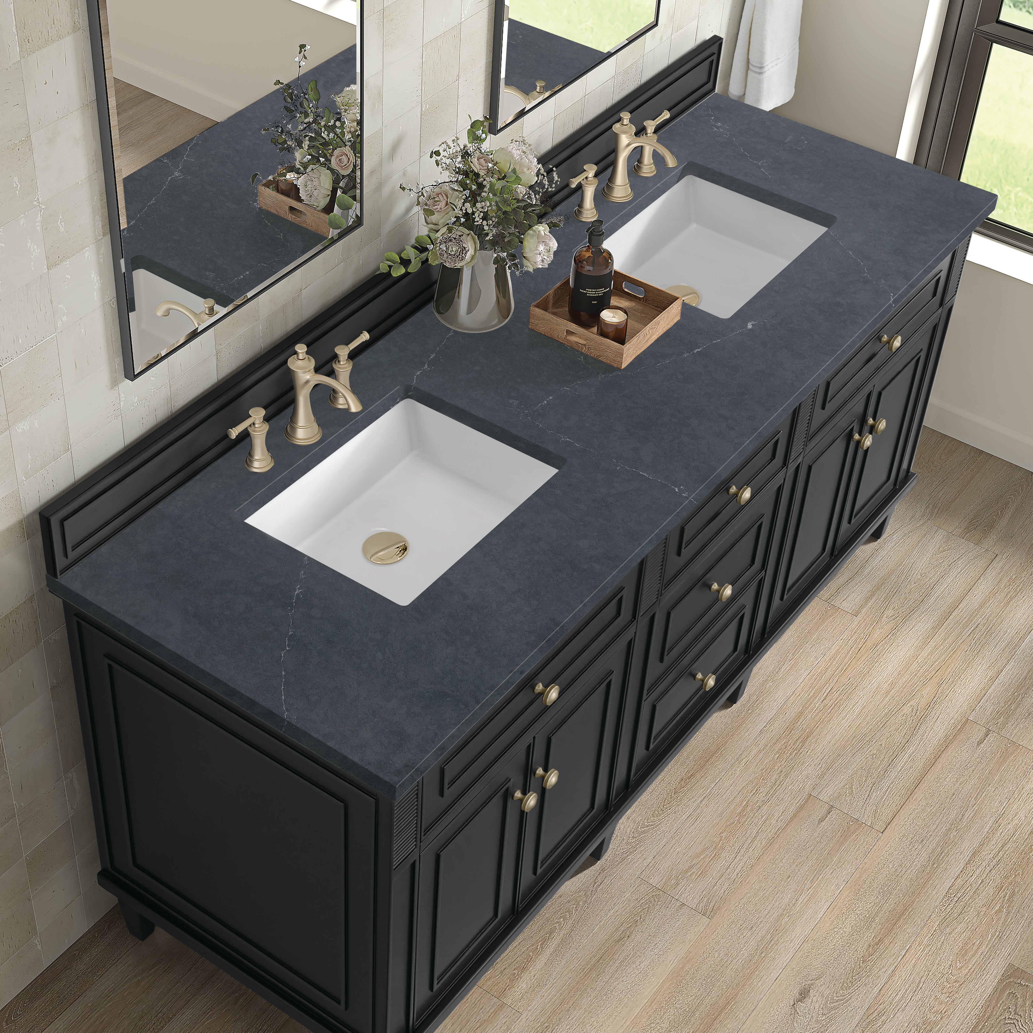 James Martin Lorelai 72" Double Vanity in Black Onyx with 3cm Countertop